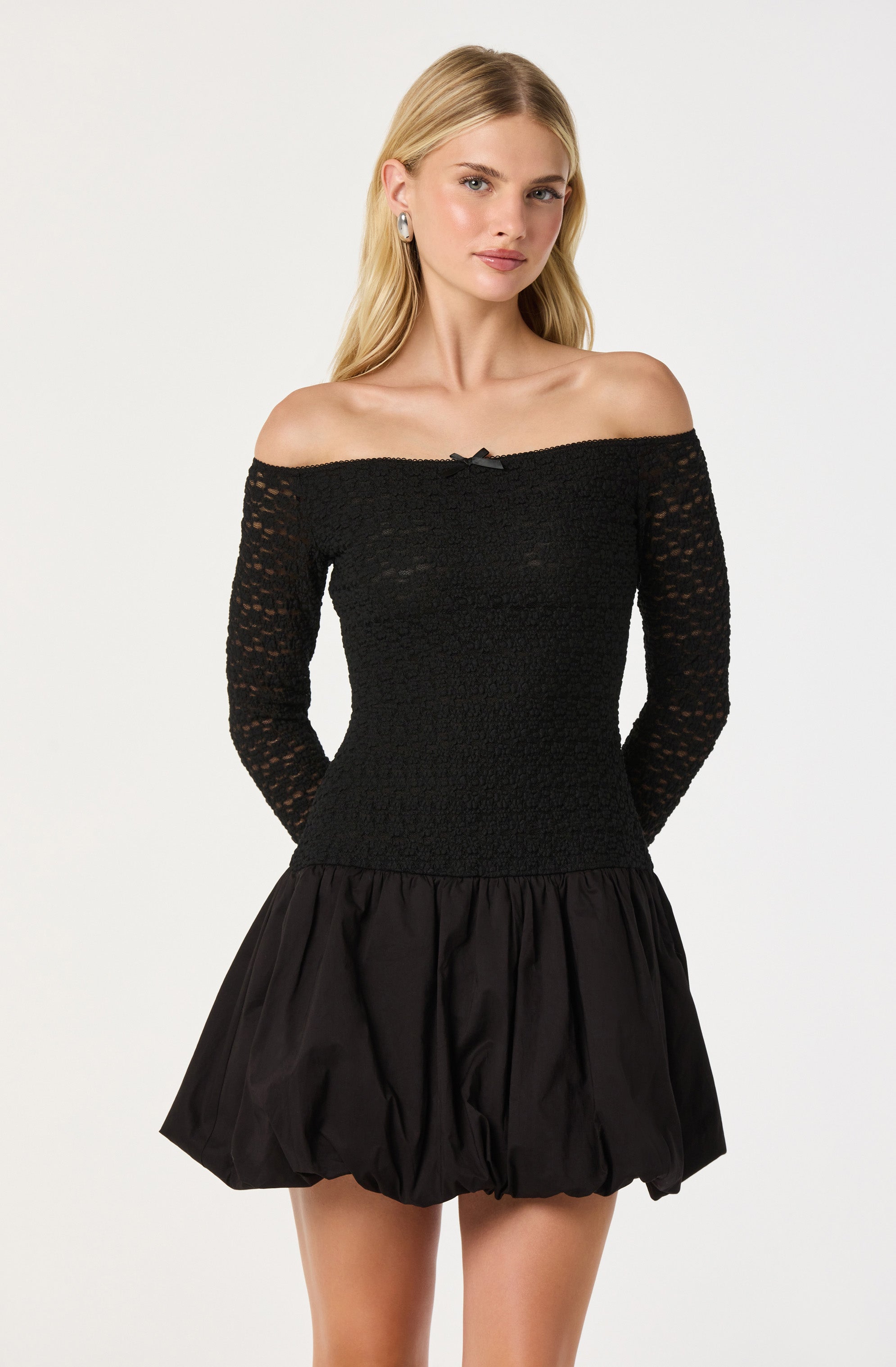 Off Shoulder Mixed Media Dress