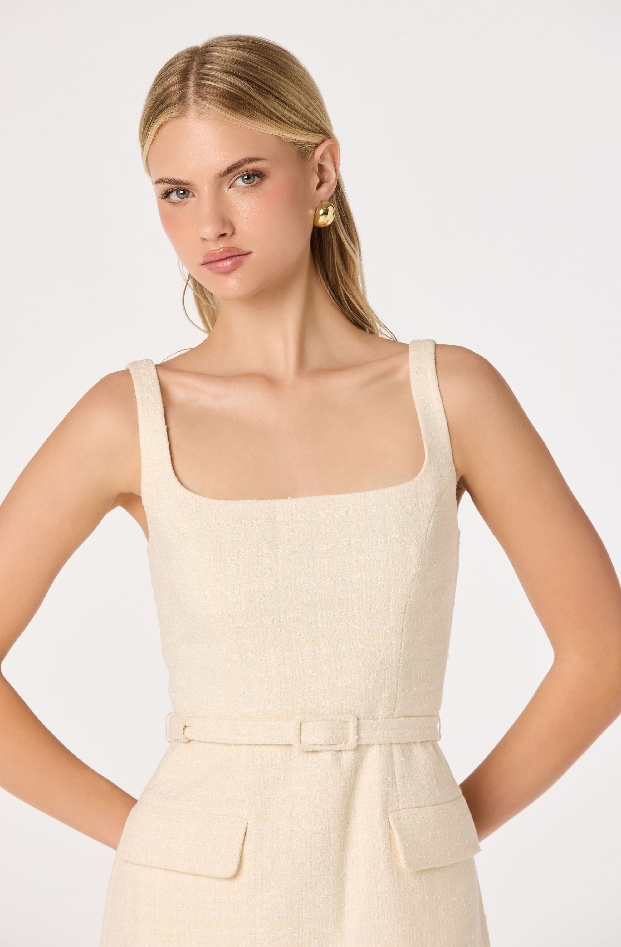 Adelyn Belted Tweed Mini Dress