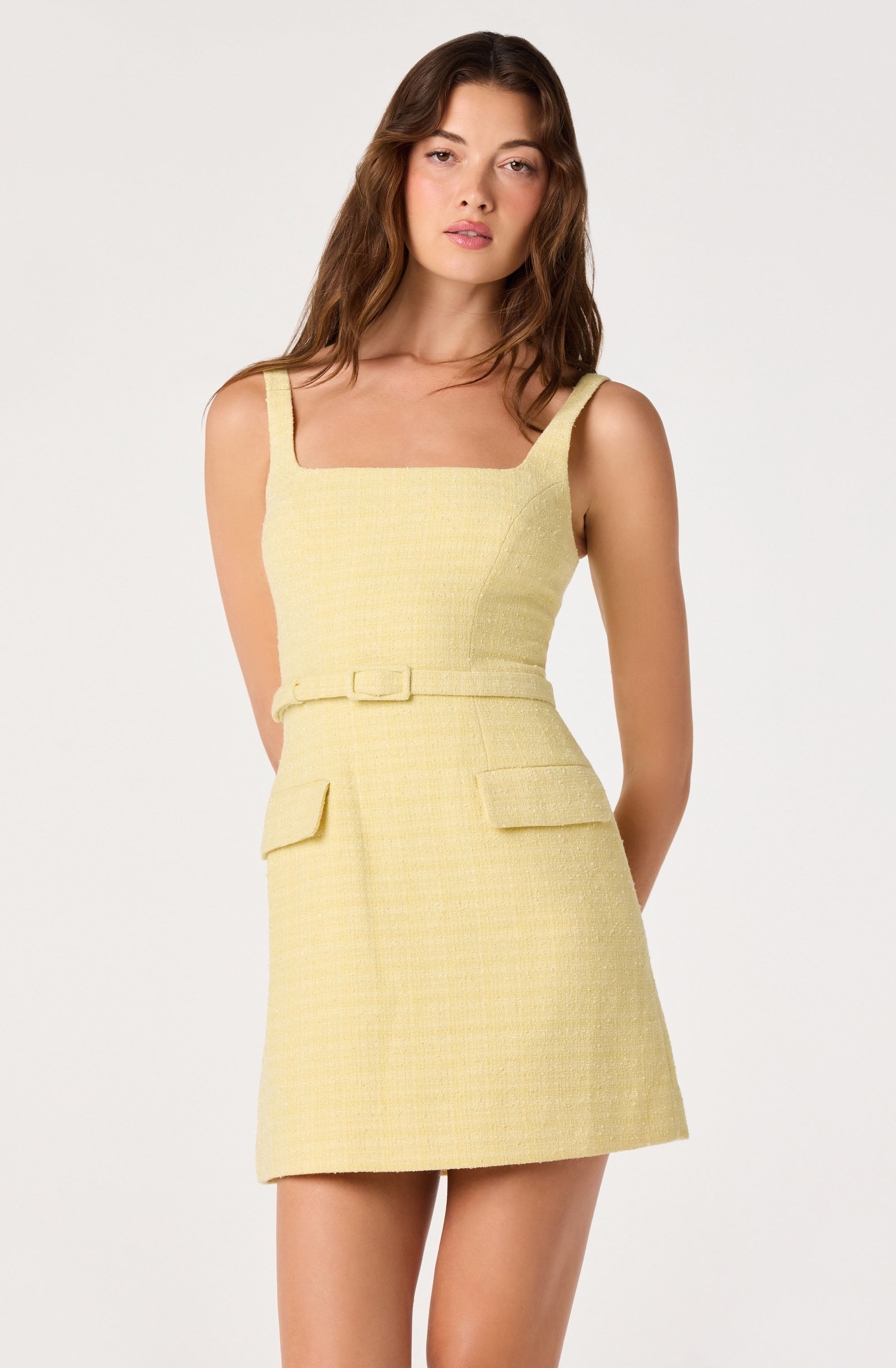 Adelyn Belted Tweed Mini Dress