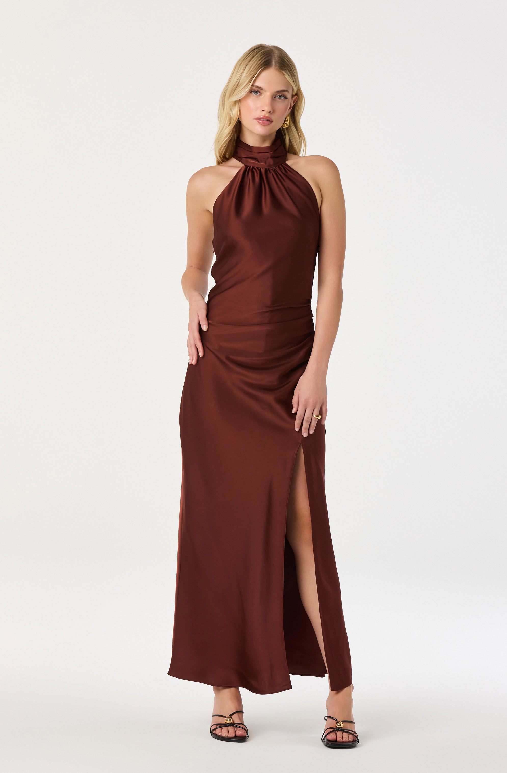 Jasmin Satin Halter Maxi Dress