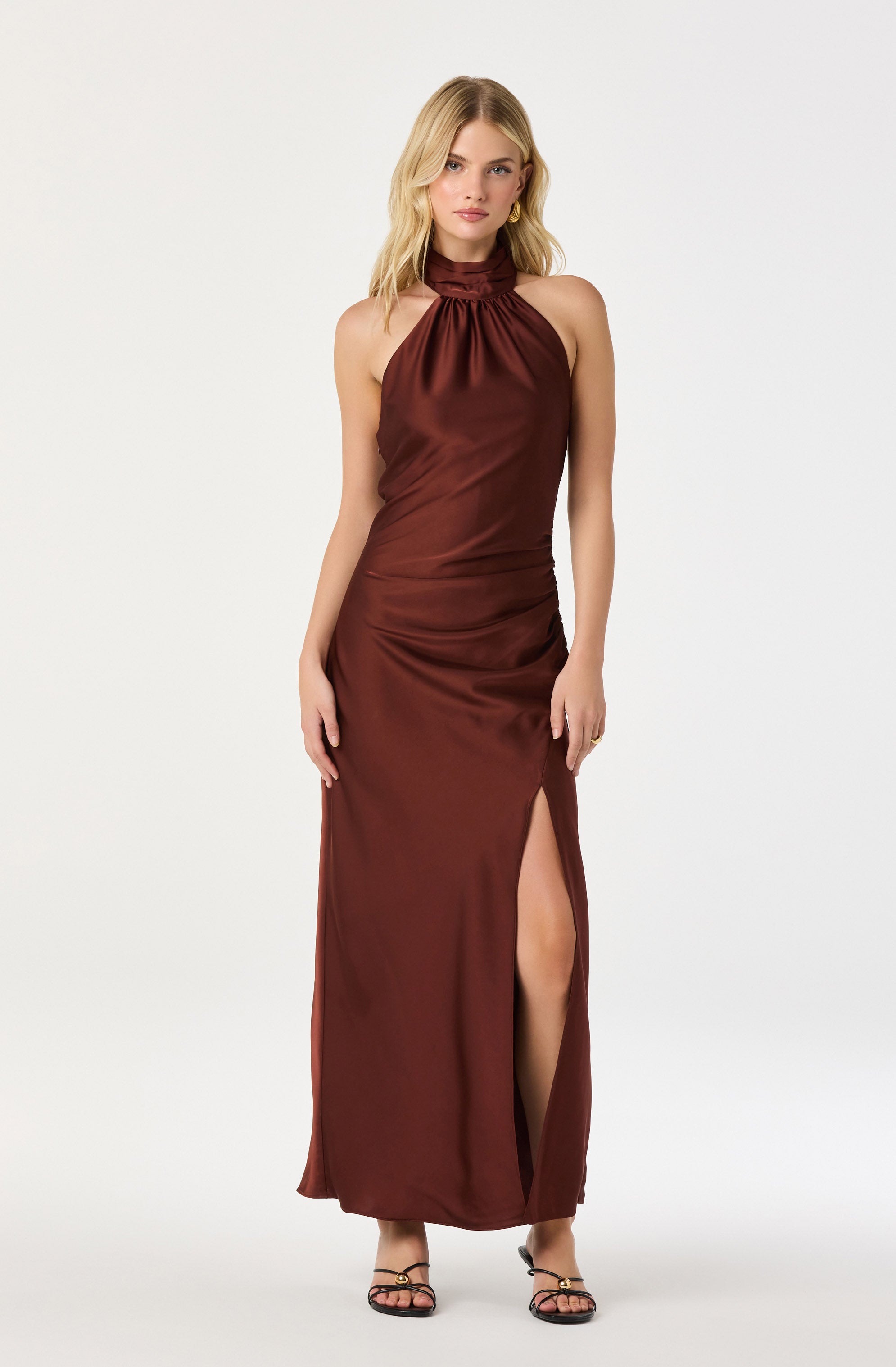 Jasmin Satin Halter Maxi Dress