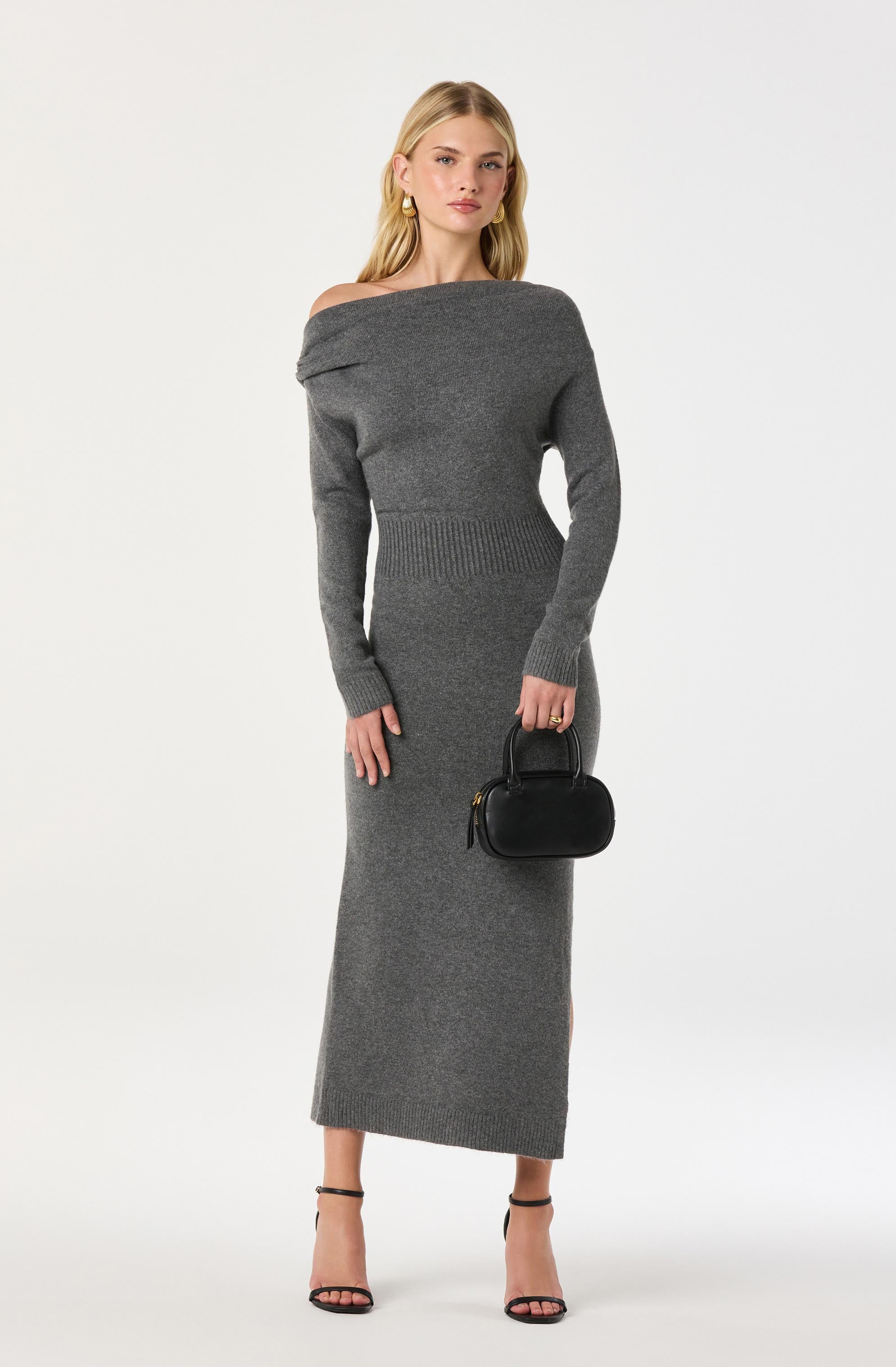 One Shoulder Midi Sweater Dress