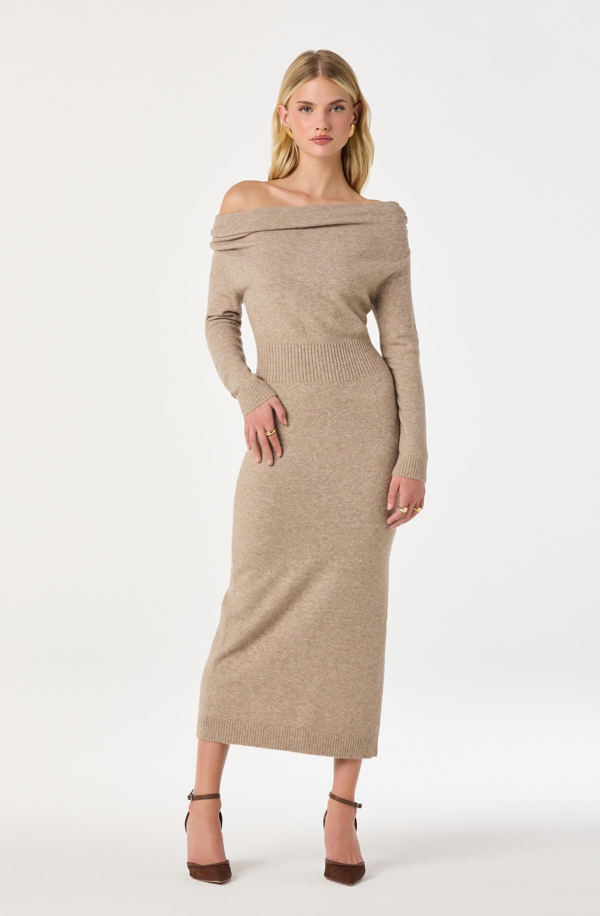 One Shoulder Midi Sweater Dress