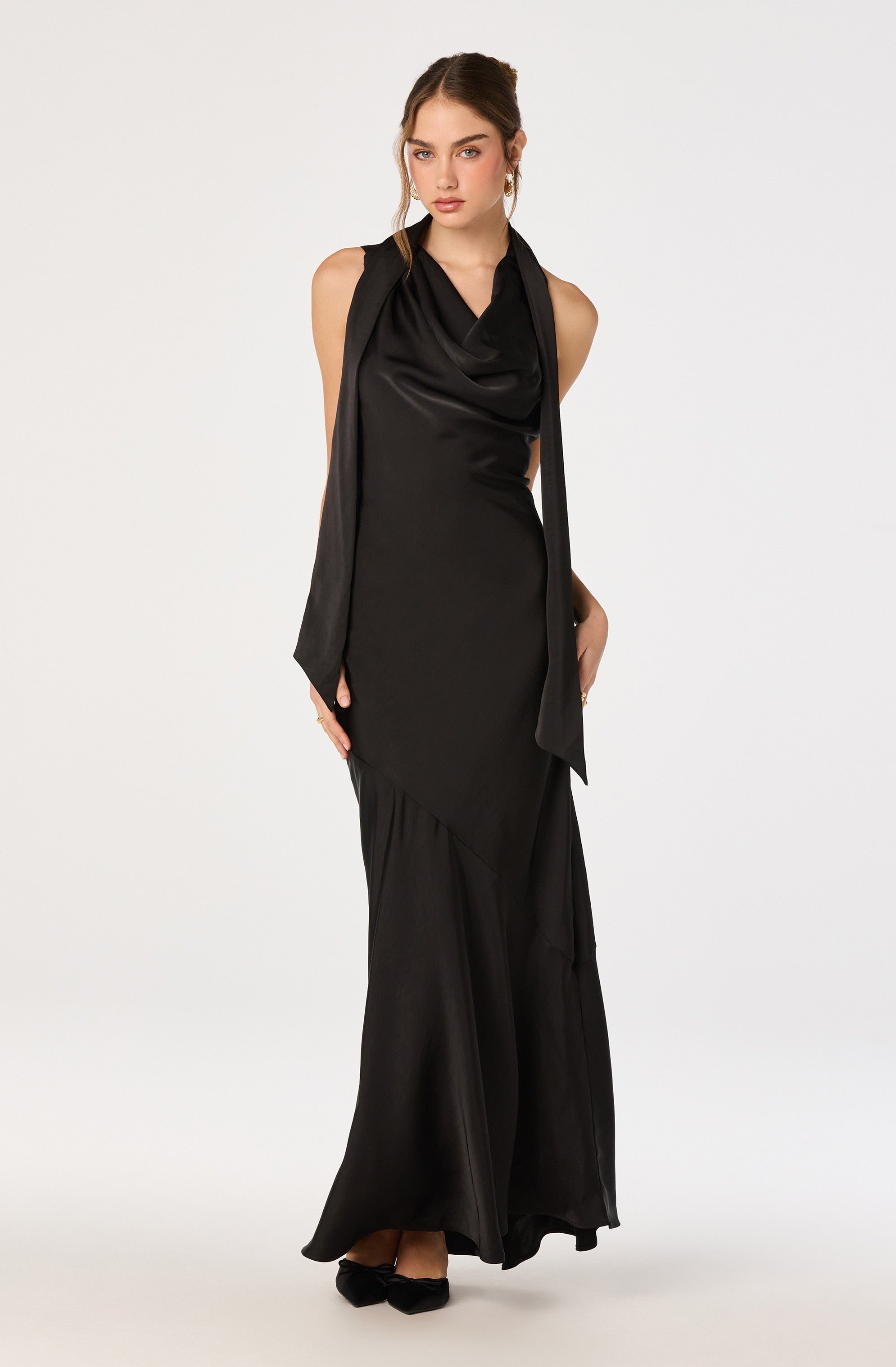 Varya Satin Cowl Neck Maxi Dress