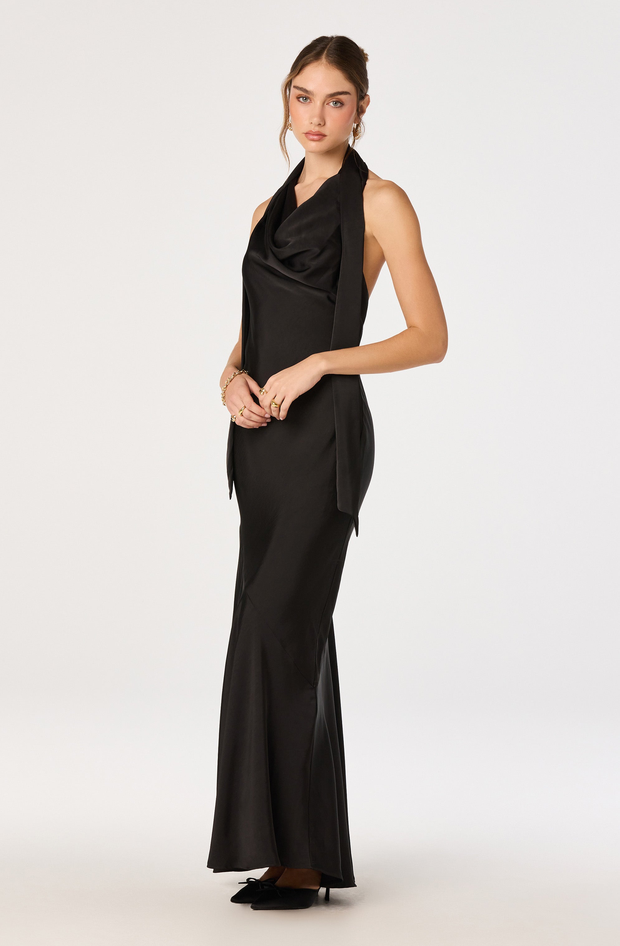Varya Satin Cowl Neck Maxi Dress