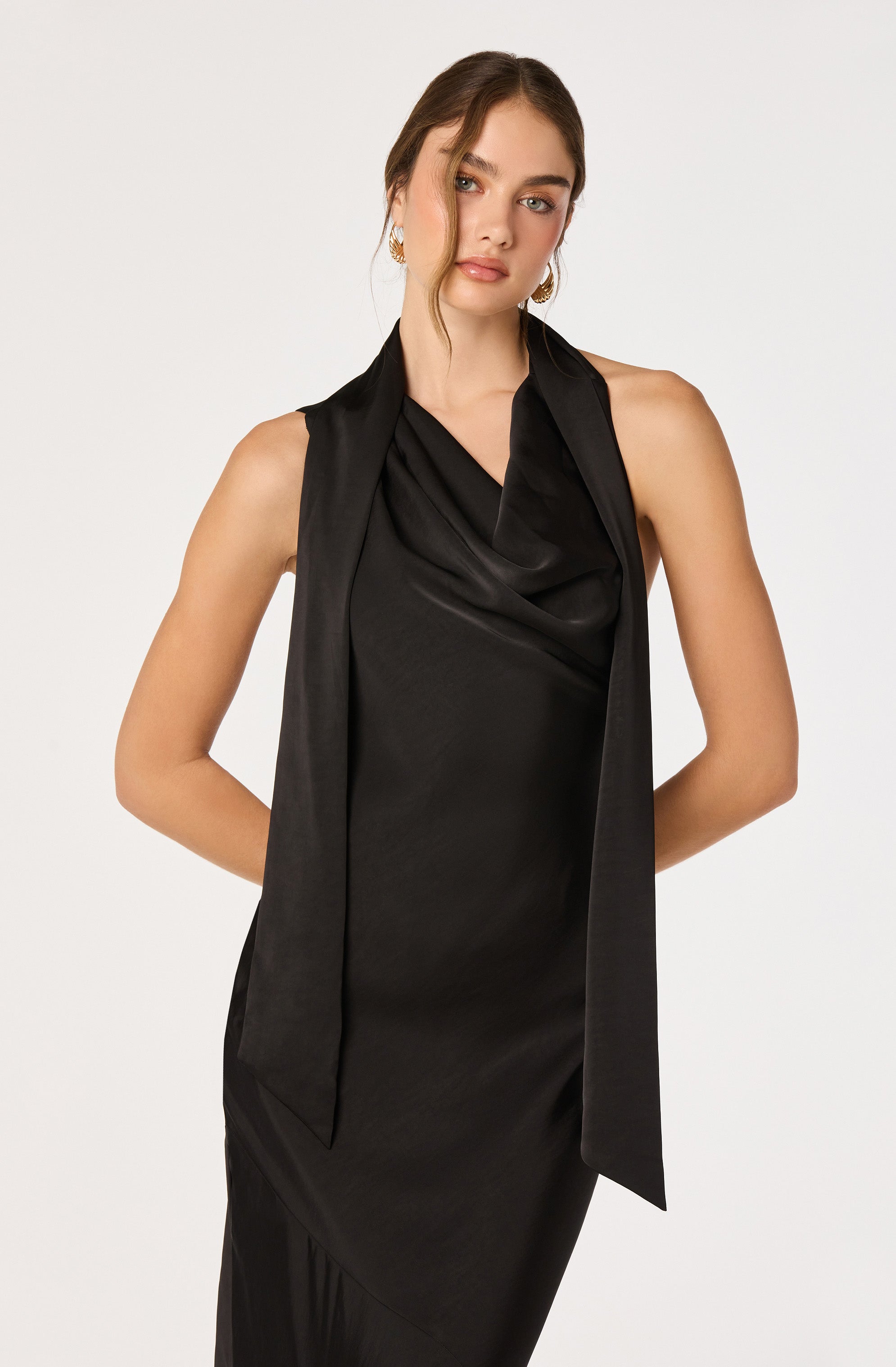 Varya Satin Cowl Neck Maxi Dress