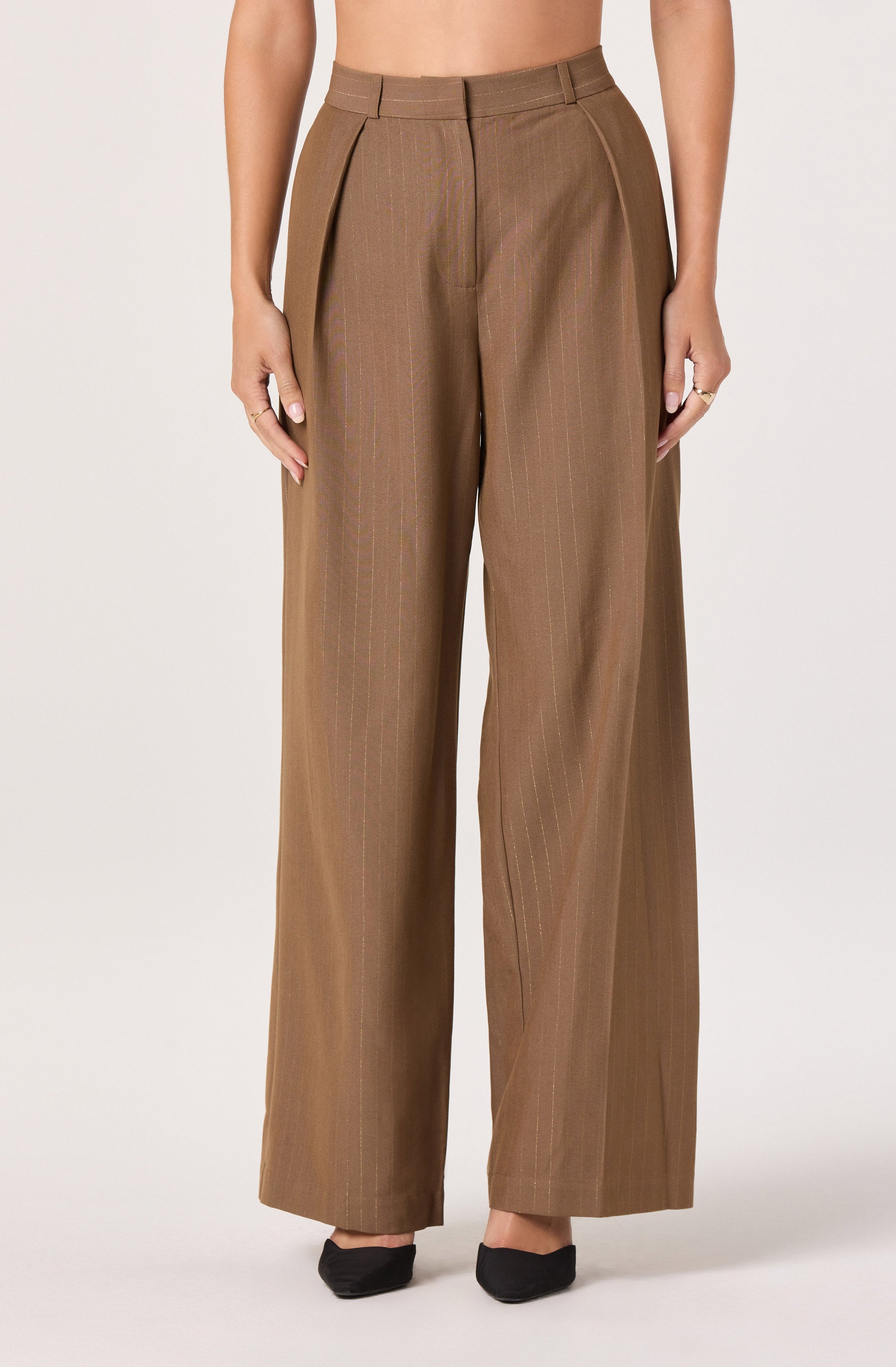 Pleated Metallic Pinstripe Trouser