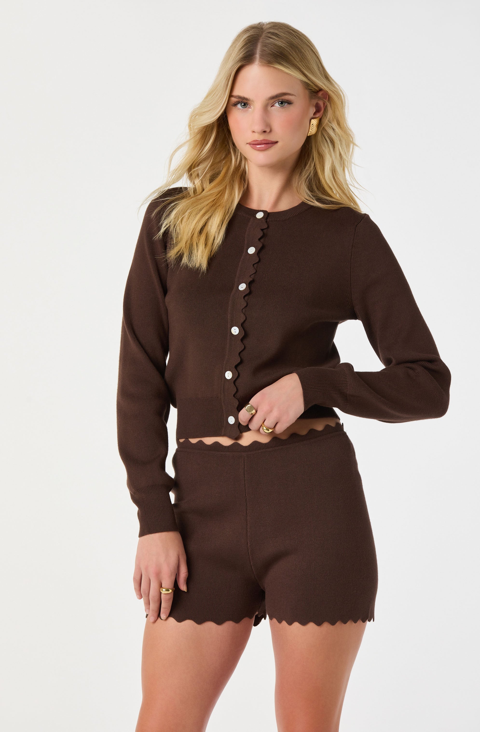 Scalloped Trim Sweater Shorts