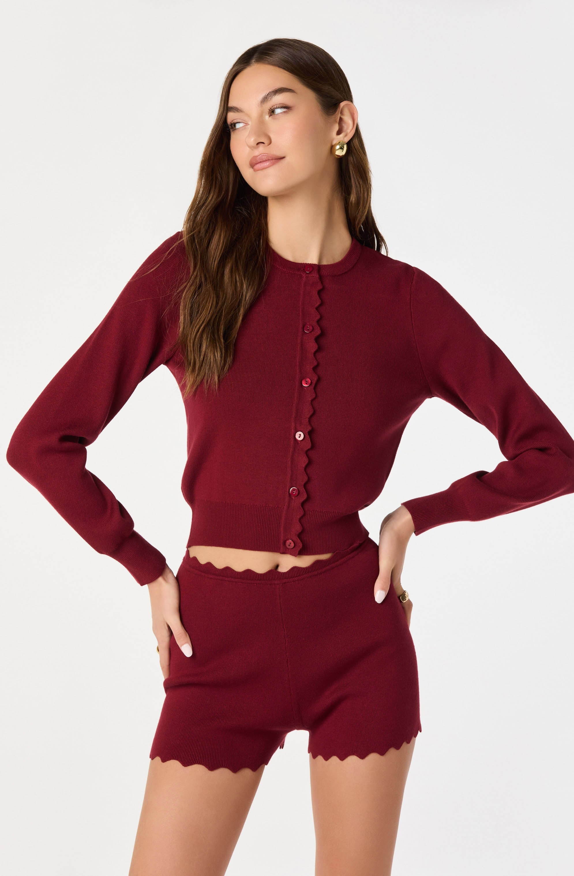 Scalloped Trim Sweater Shorts