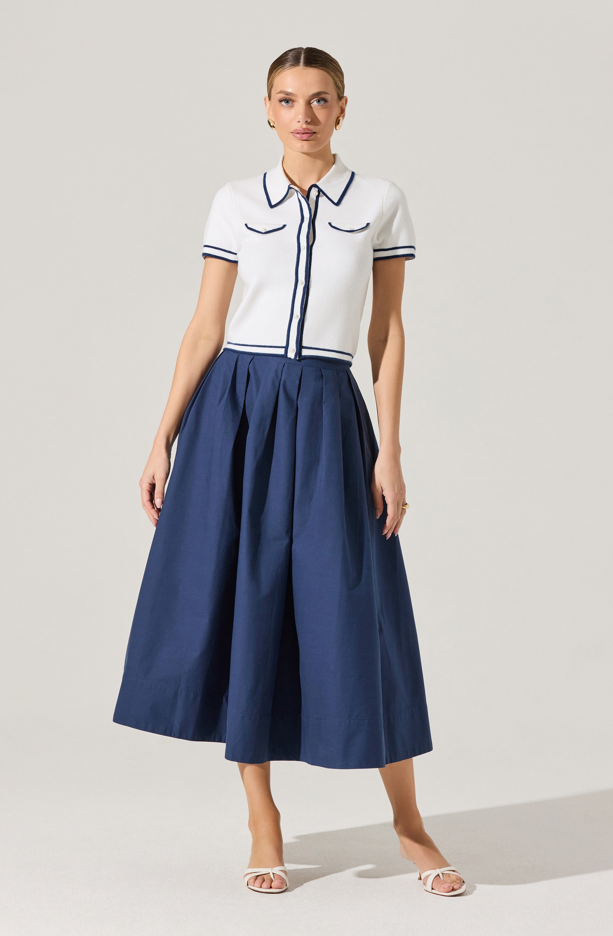 Full Flared Poplin Midi Skirt
