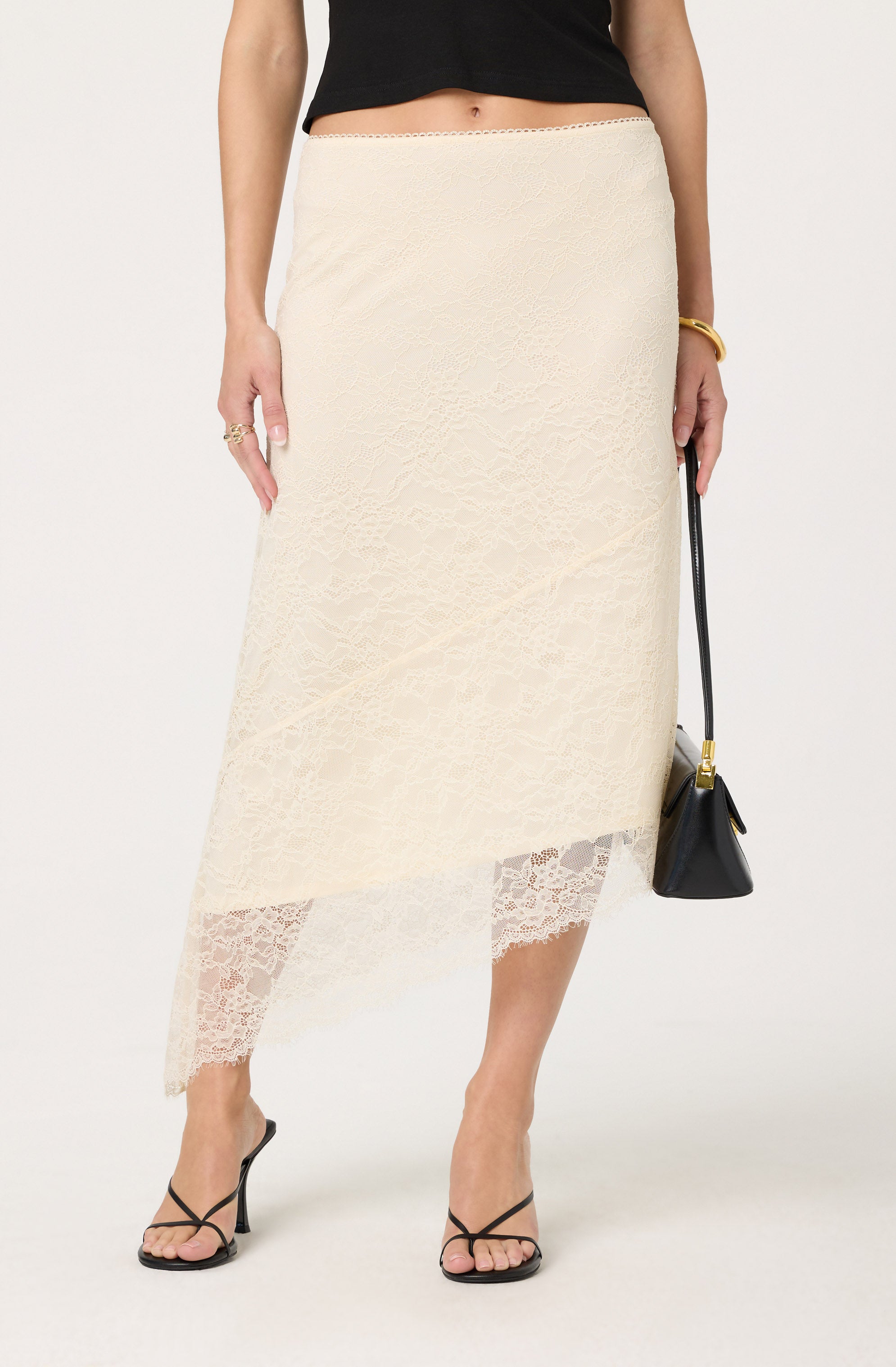 Asymmetrical Lace Midi Skirt