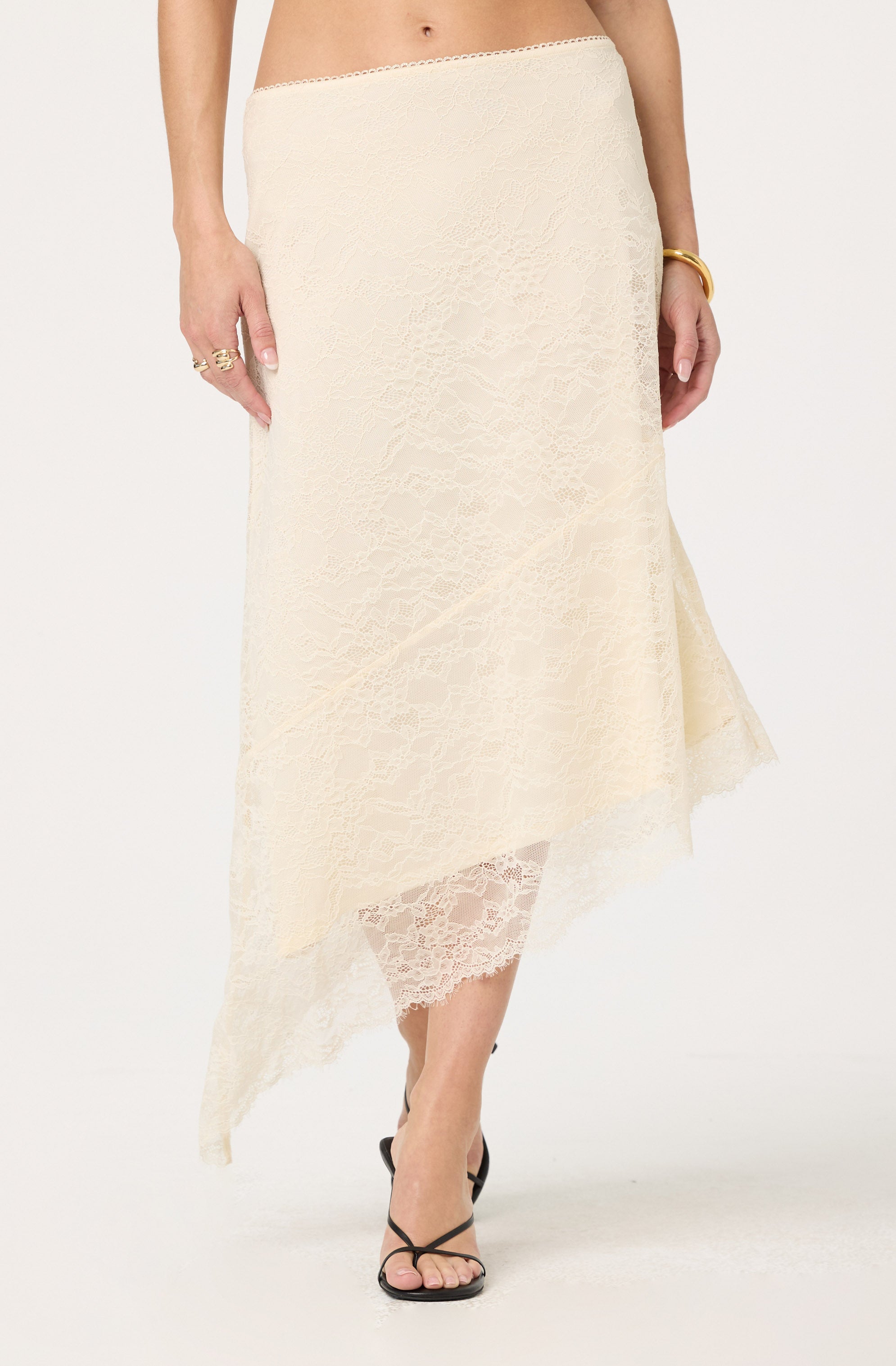 Asymmetrical Lace Midi Skirt