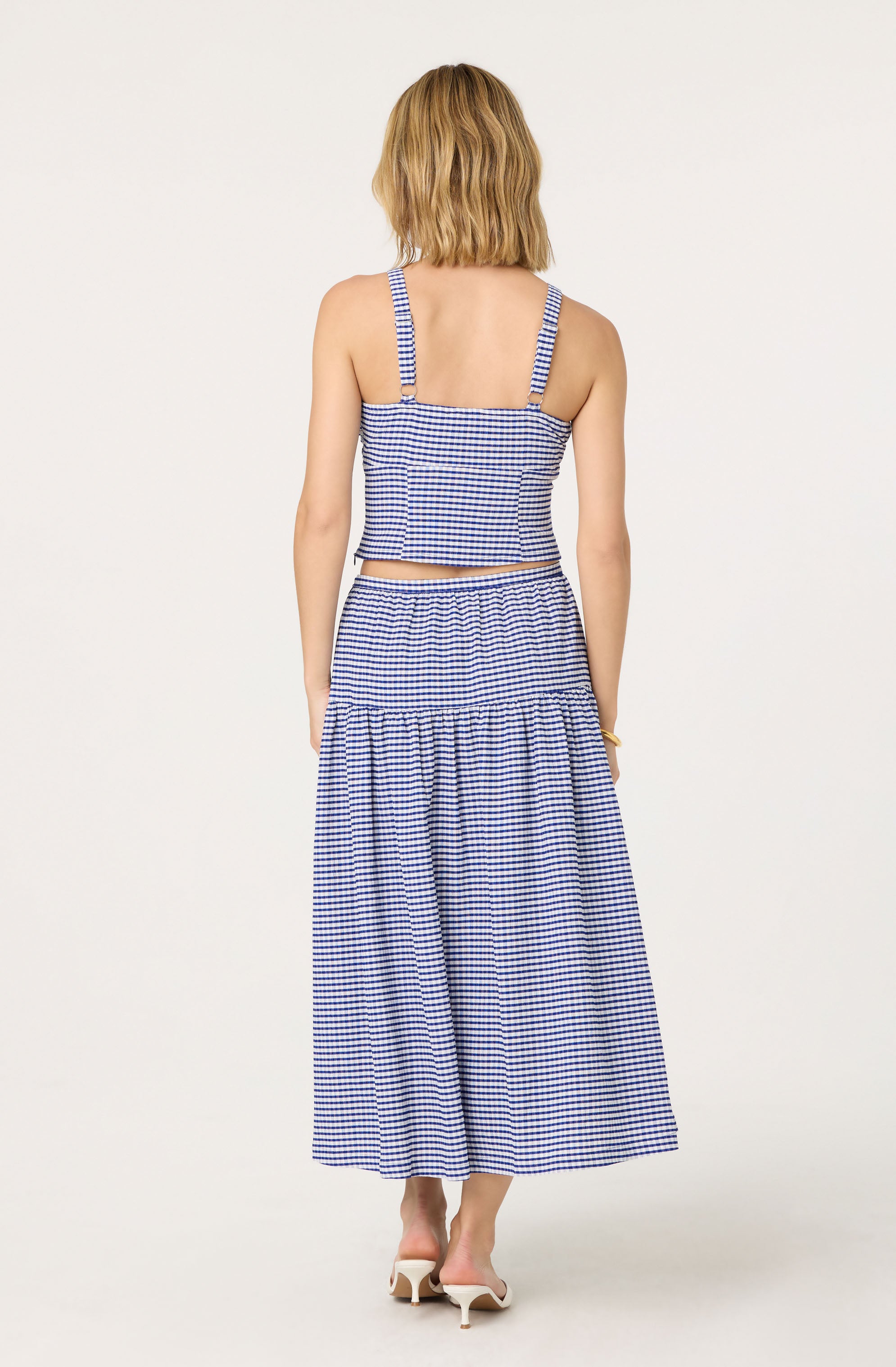 Drop Waist Gingham Midi Skirt