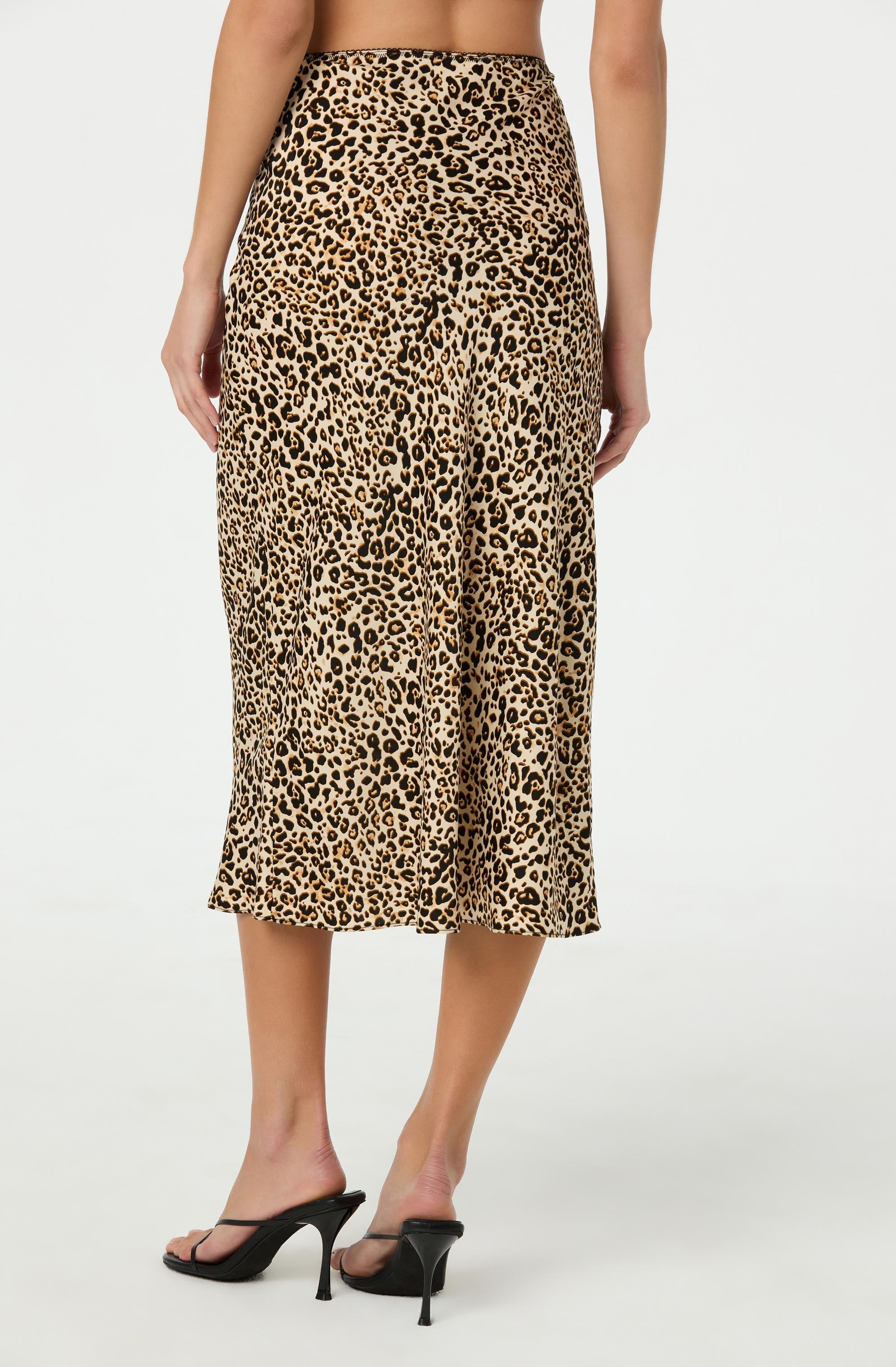 Satin Leopard Print Midi Skirt