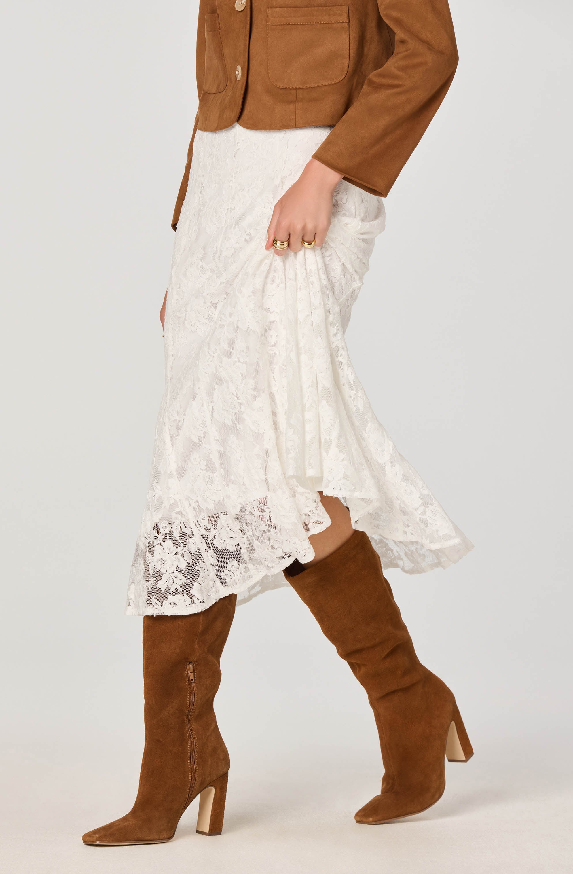 Lace Godet Midi Skirt