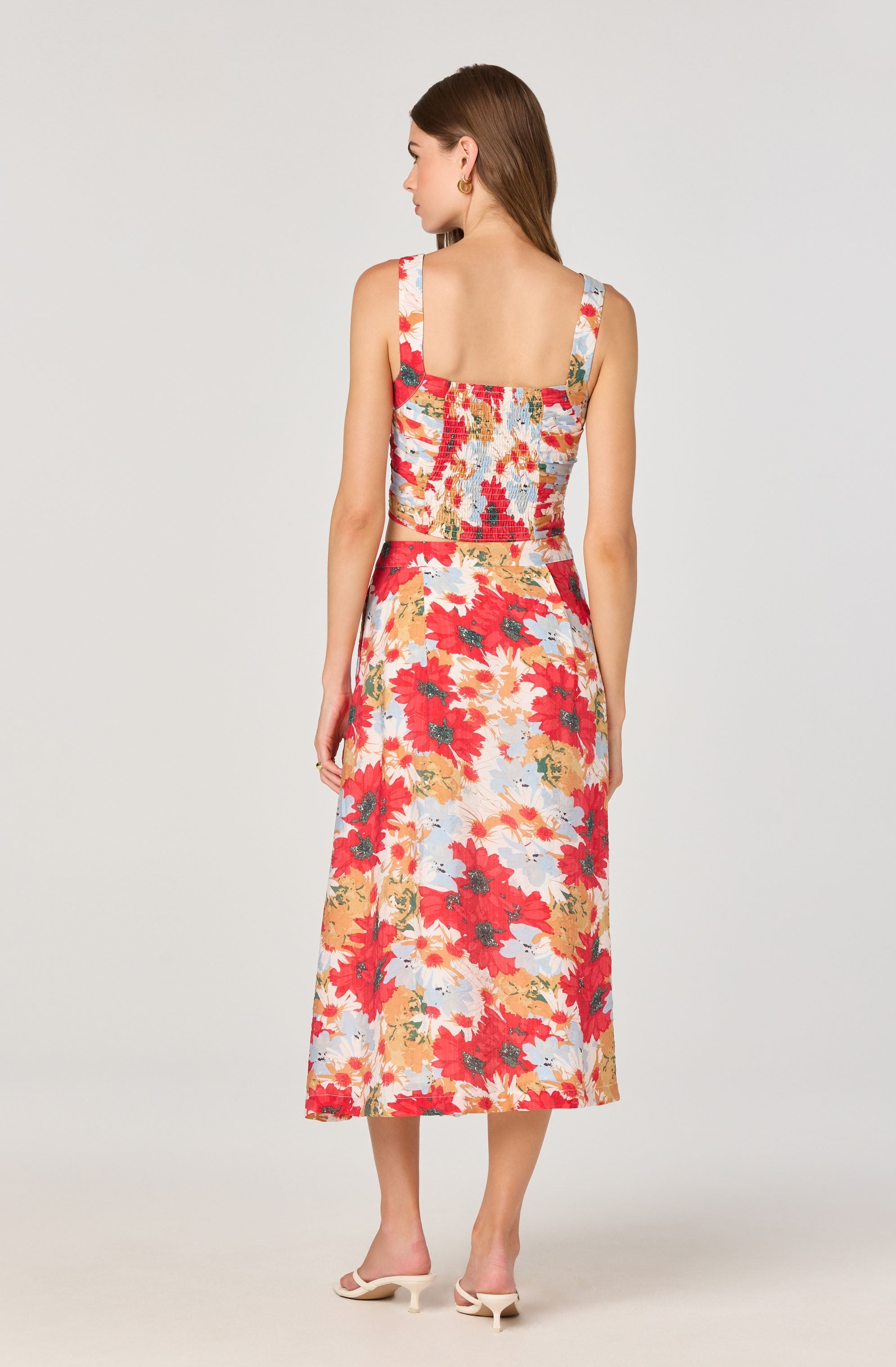 Button Front Pleated Midi Skirt