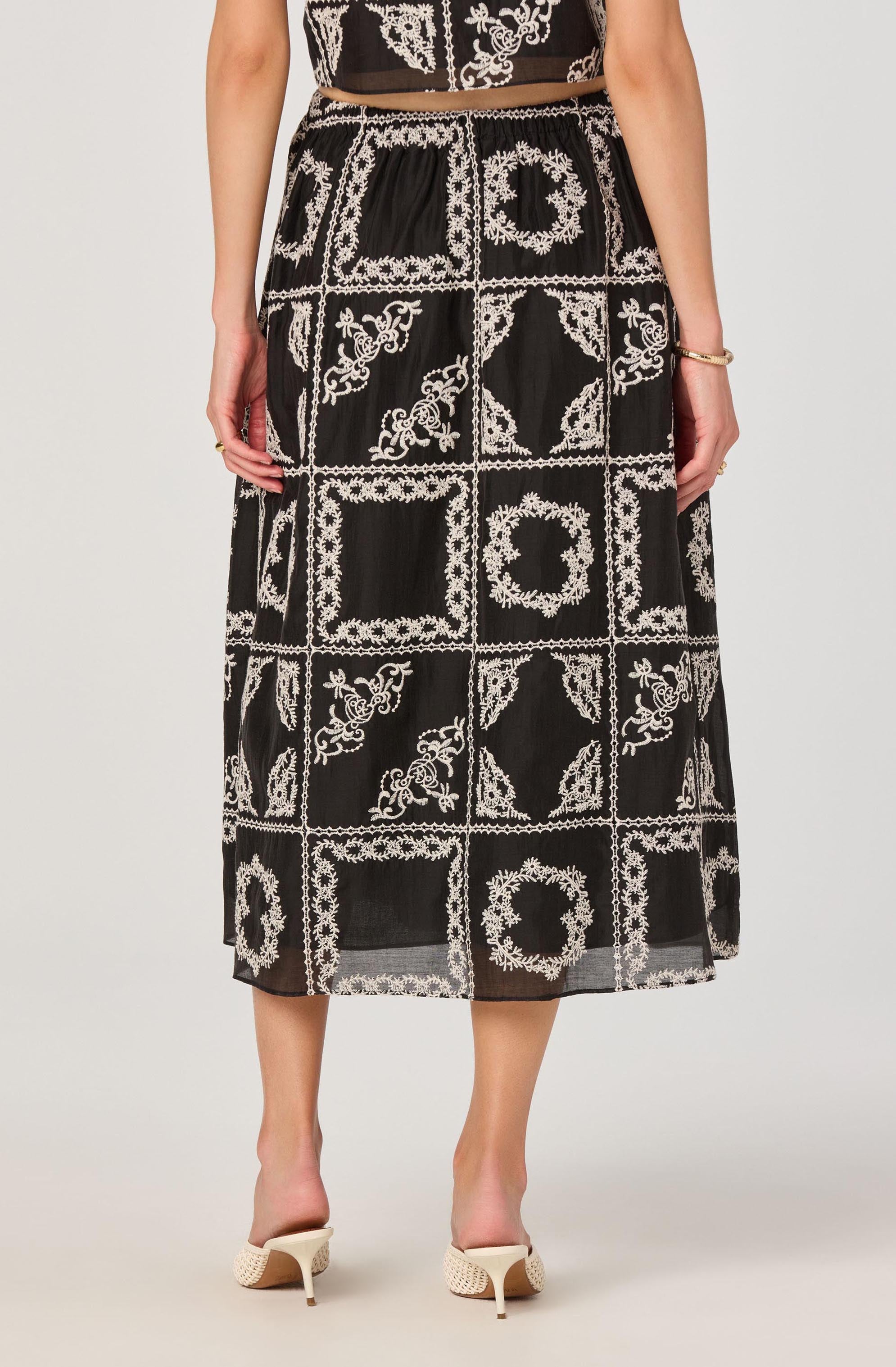 Embroidered Cutwork Midi Skirt