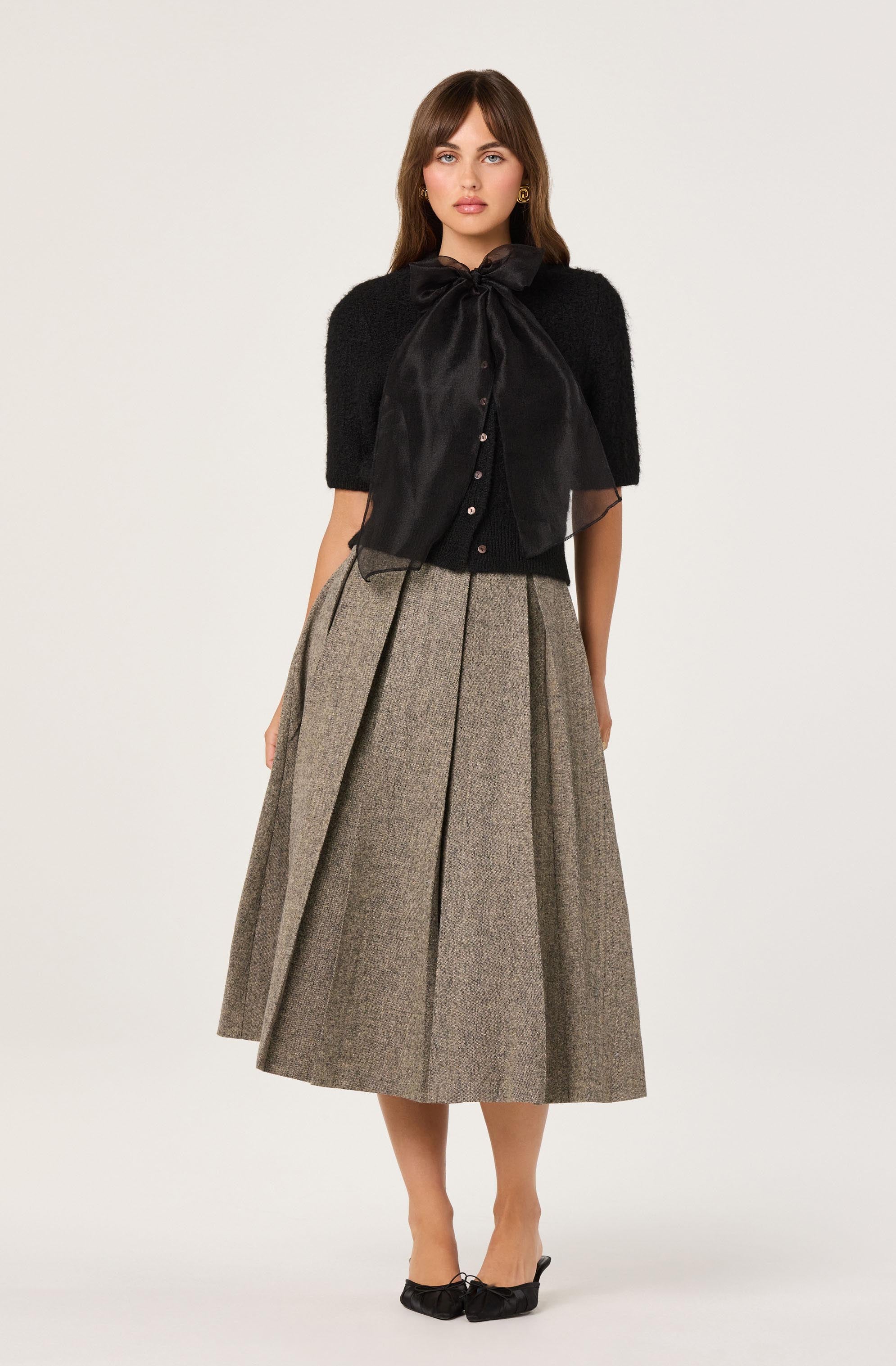 Wide Pleat Midi Skirt