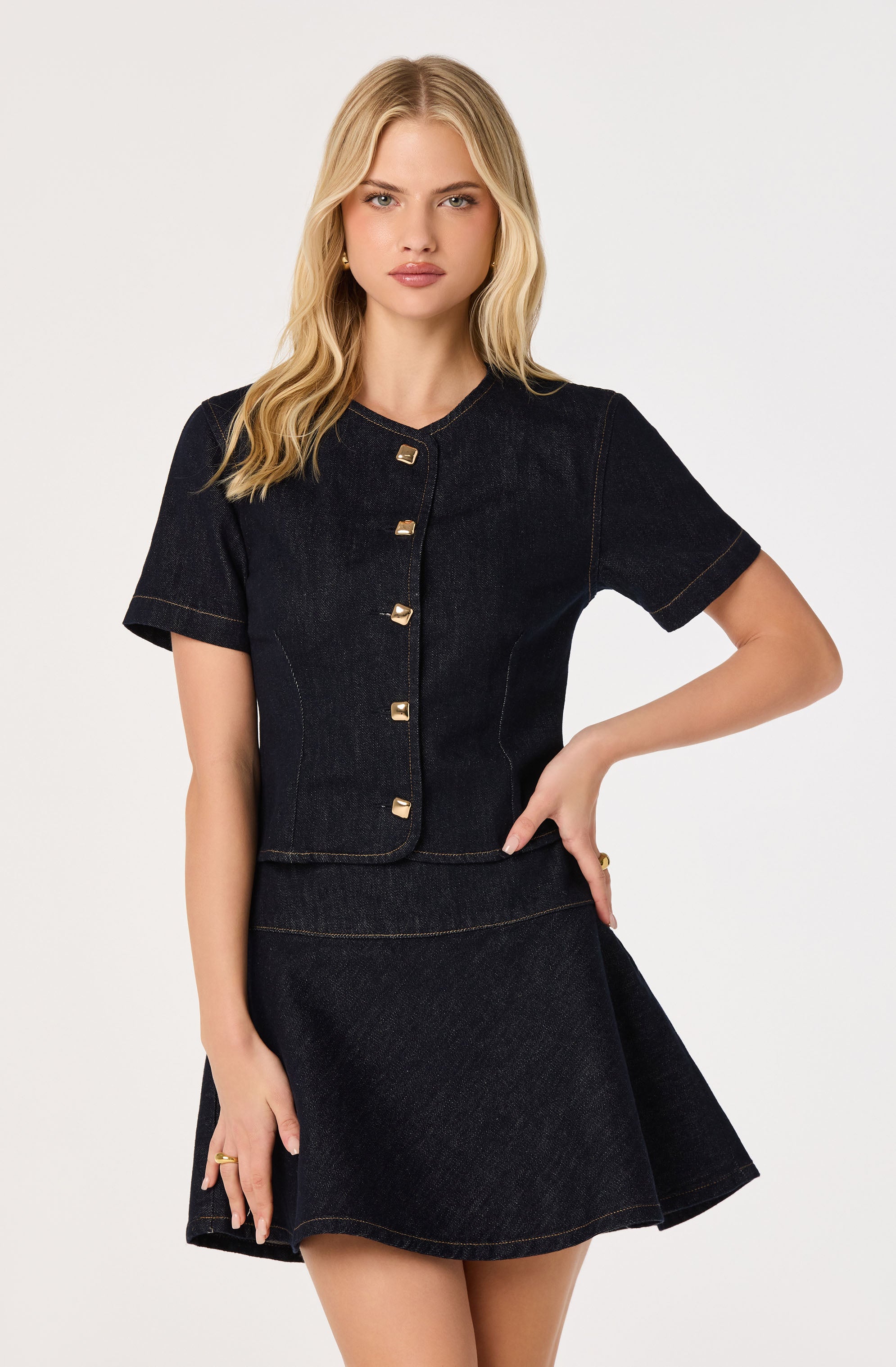 Lennon Flared Denim Mini Skirt