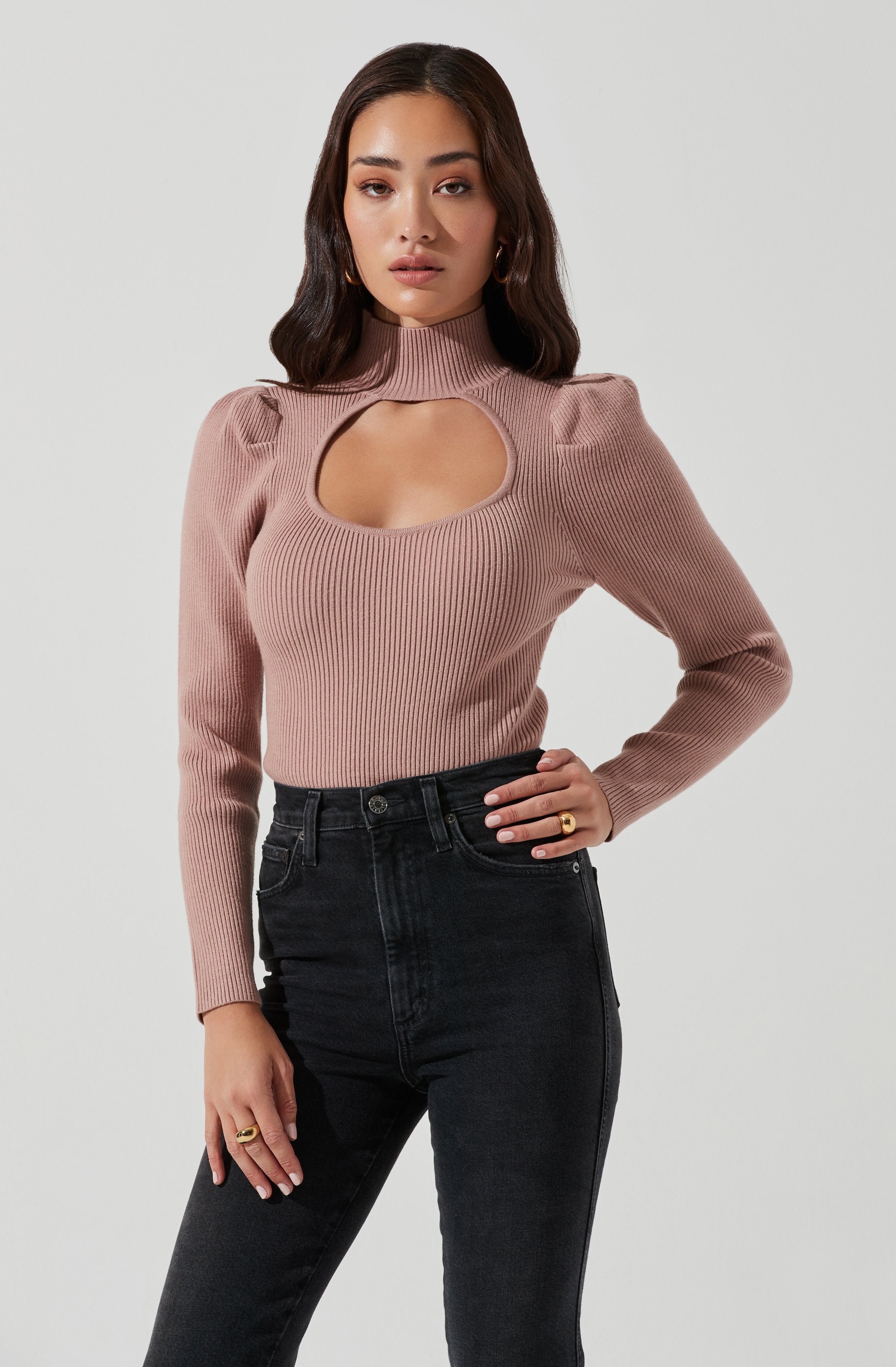 Front Cutout Long Sleeve Sweater Bodysuit