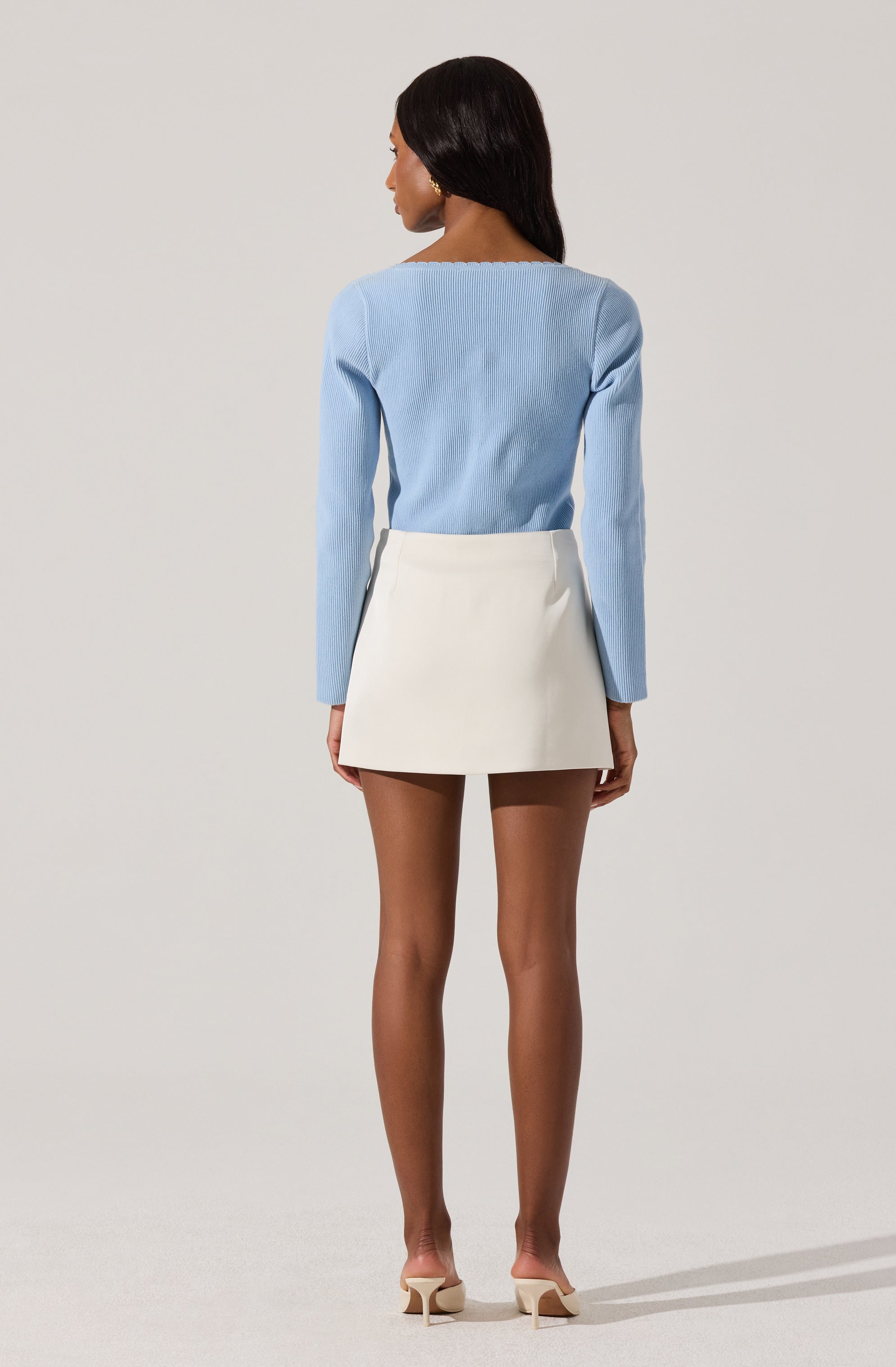 Scallop Trim Ribbed Knit Top