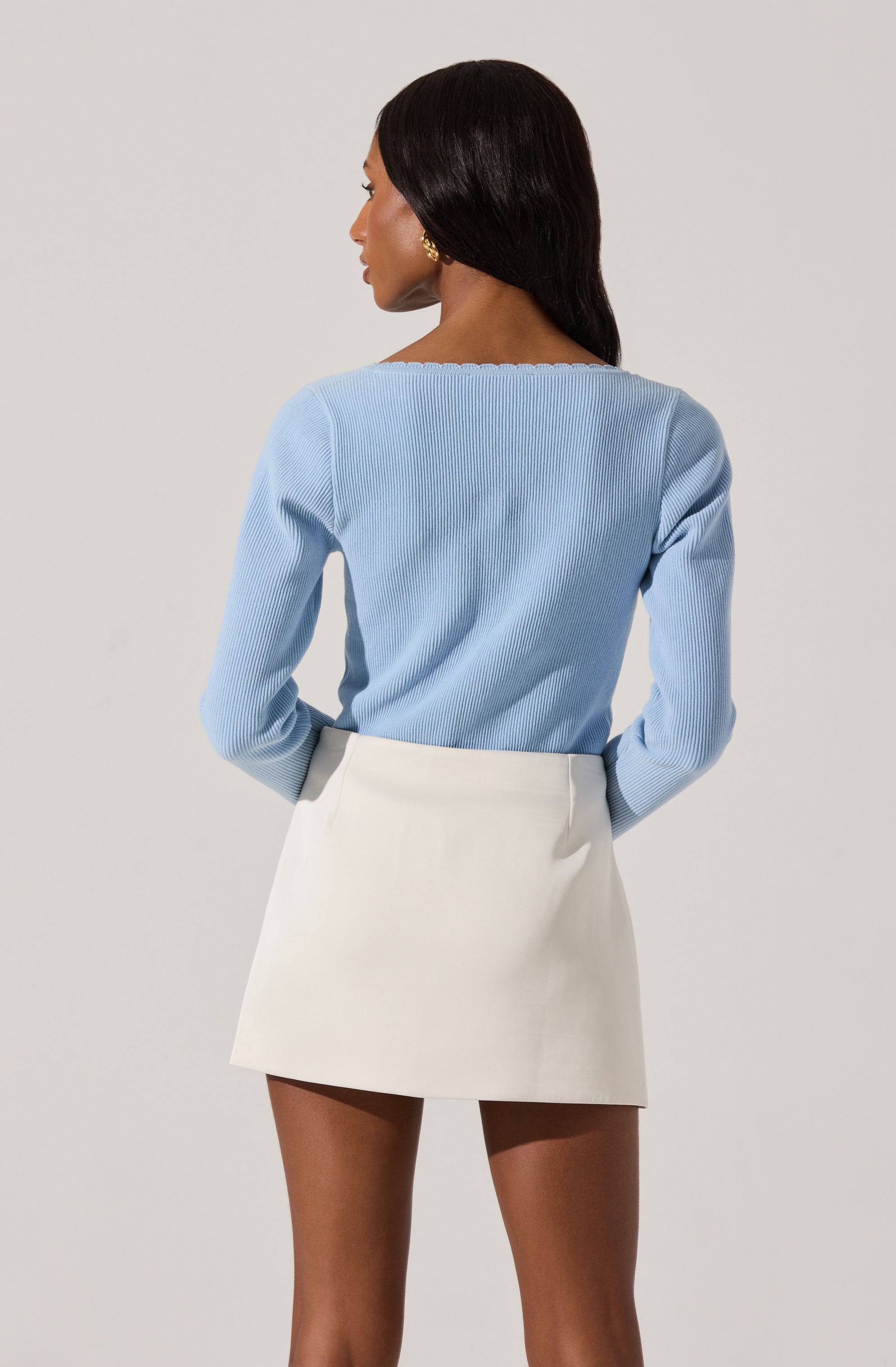 Scallop Trim Ribbed Knit Top