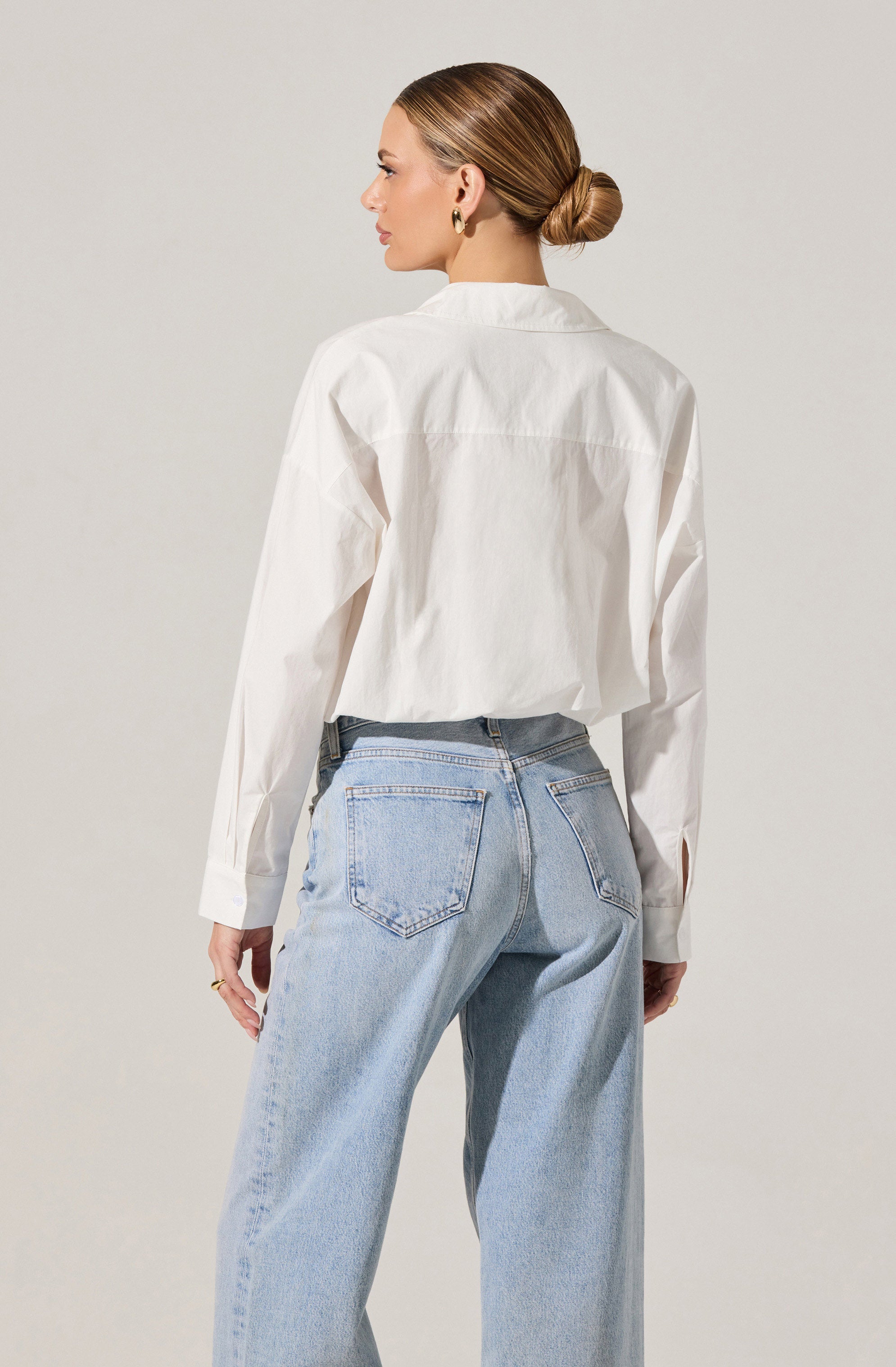 Bubble Hem Cropped Poplin Shirt