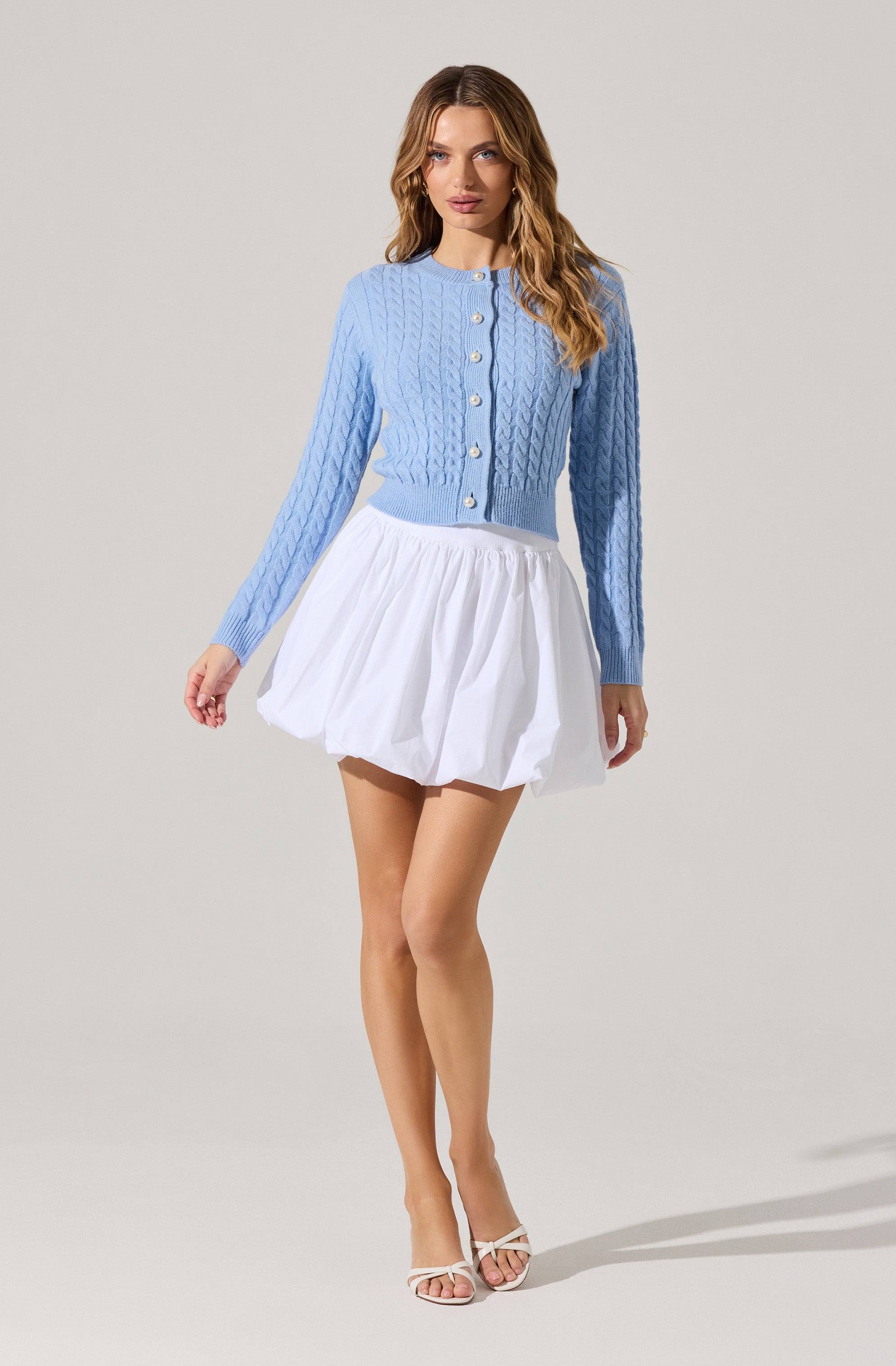 Pearl Button Cable Knit Cardigan