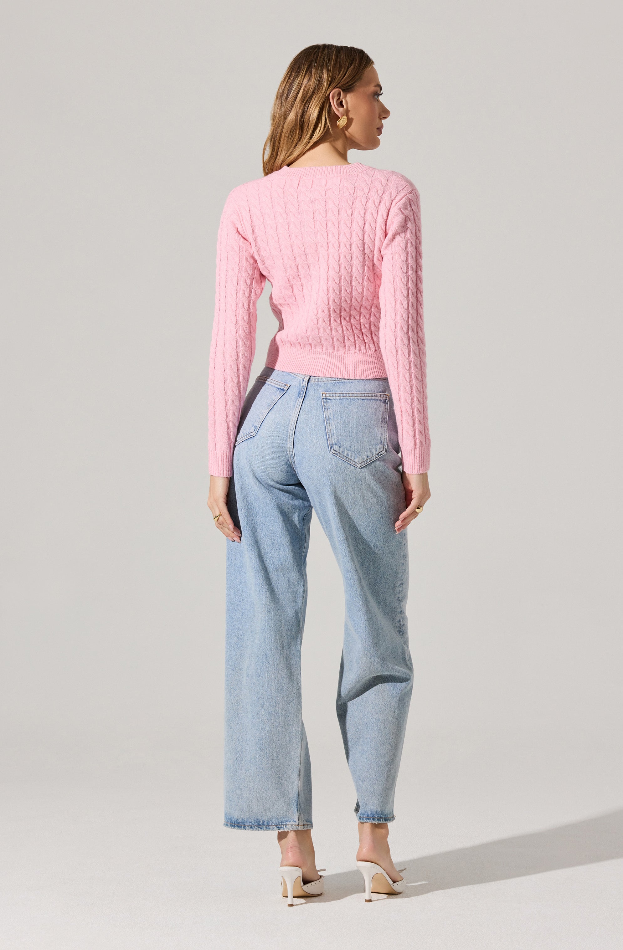 Pearl Button Cable Knit Cardigan