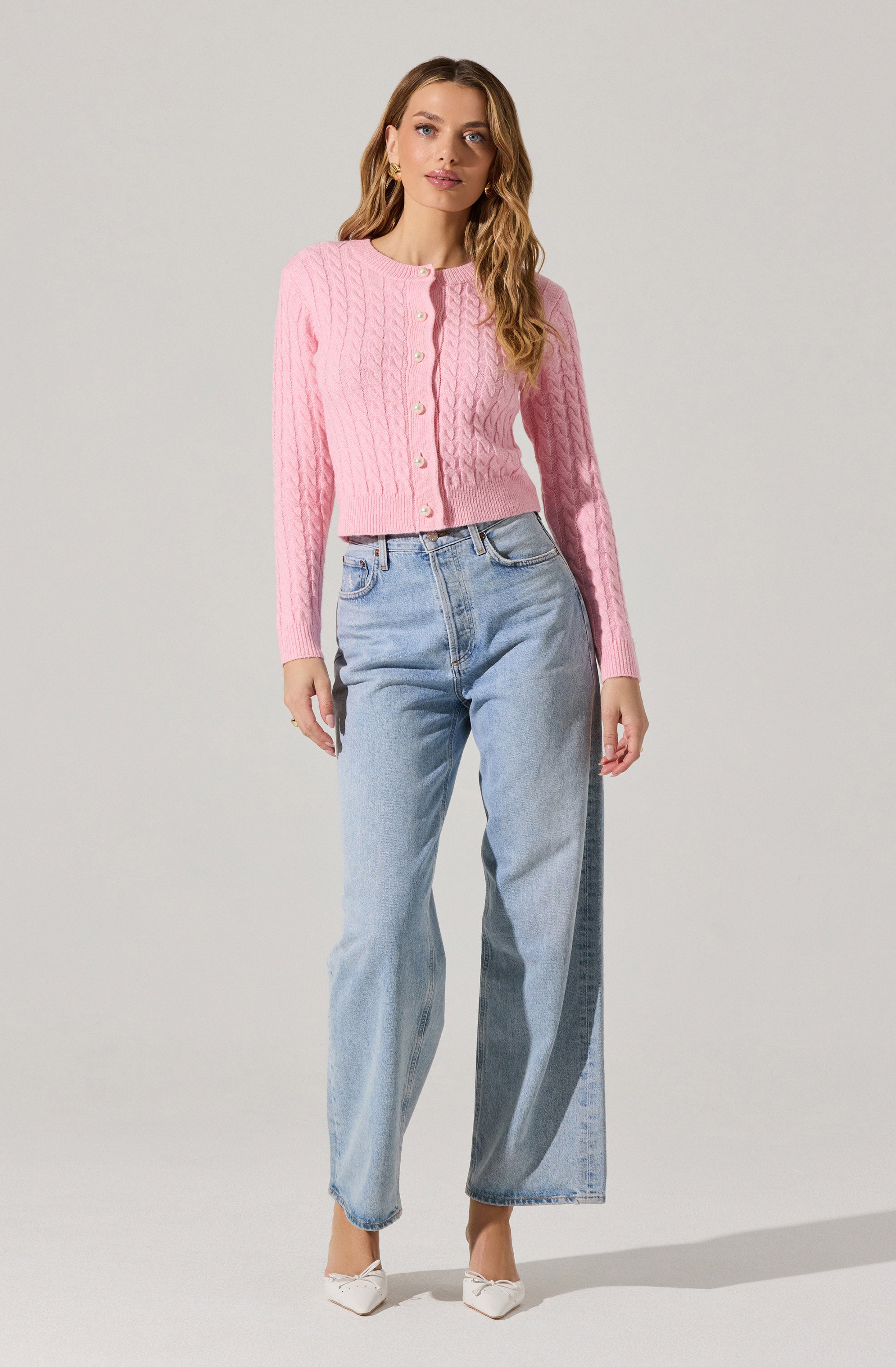 Pearl Button Cable Knit Cardigan