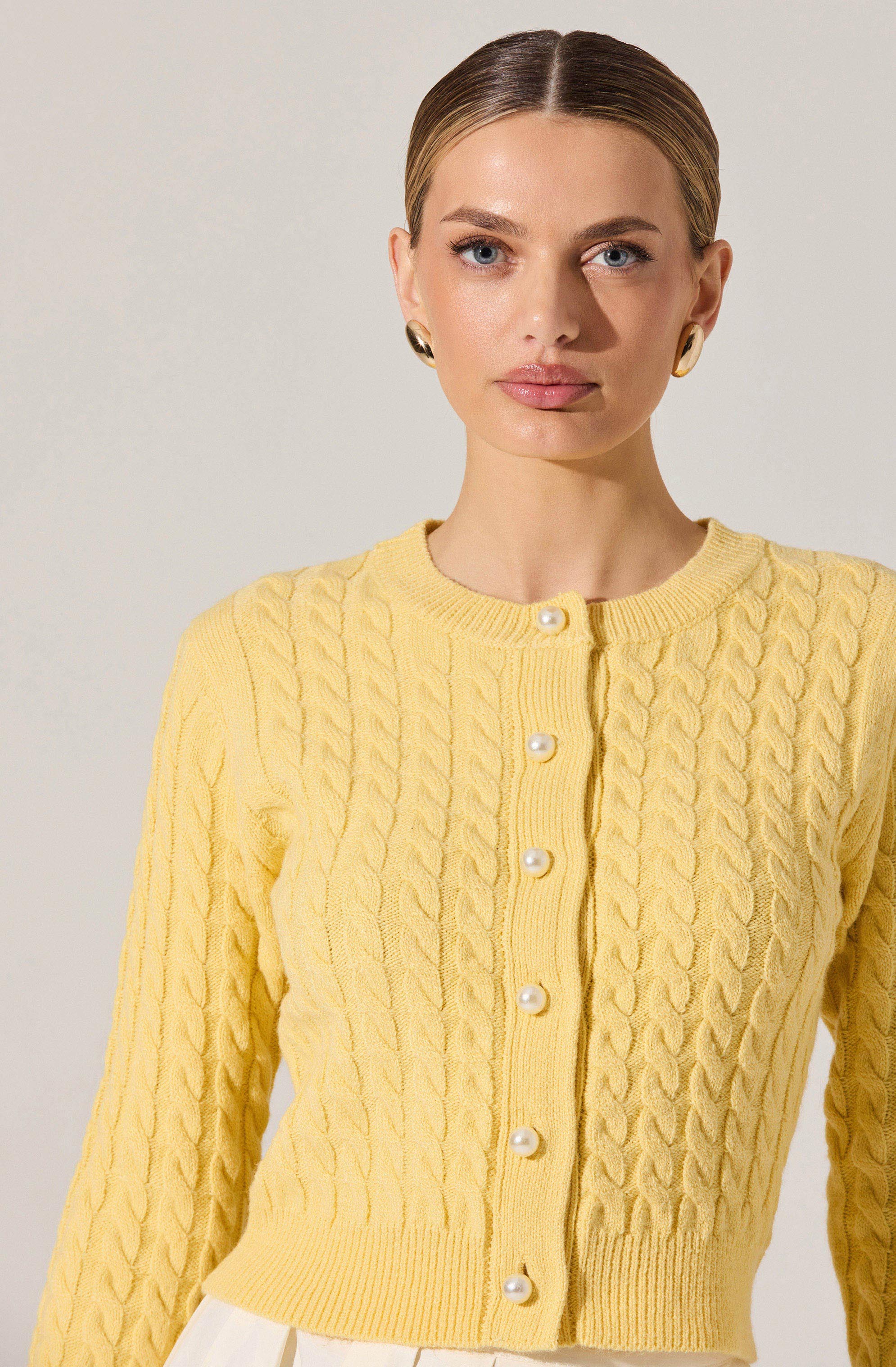 Pearl Button Cable Knit Cardigan