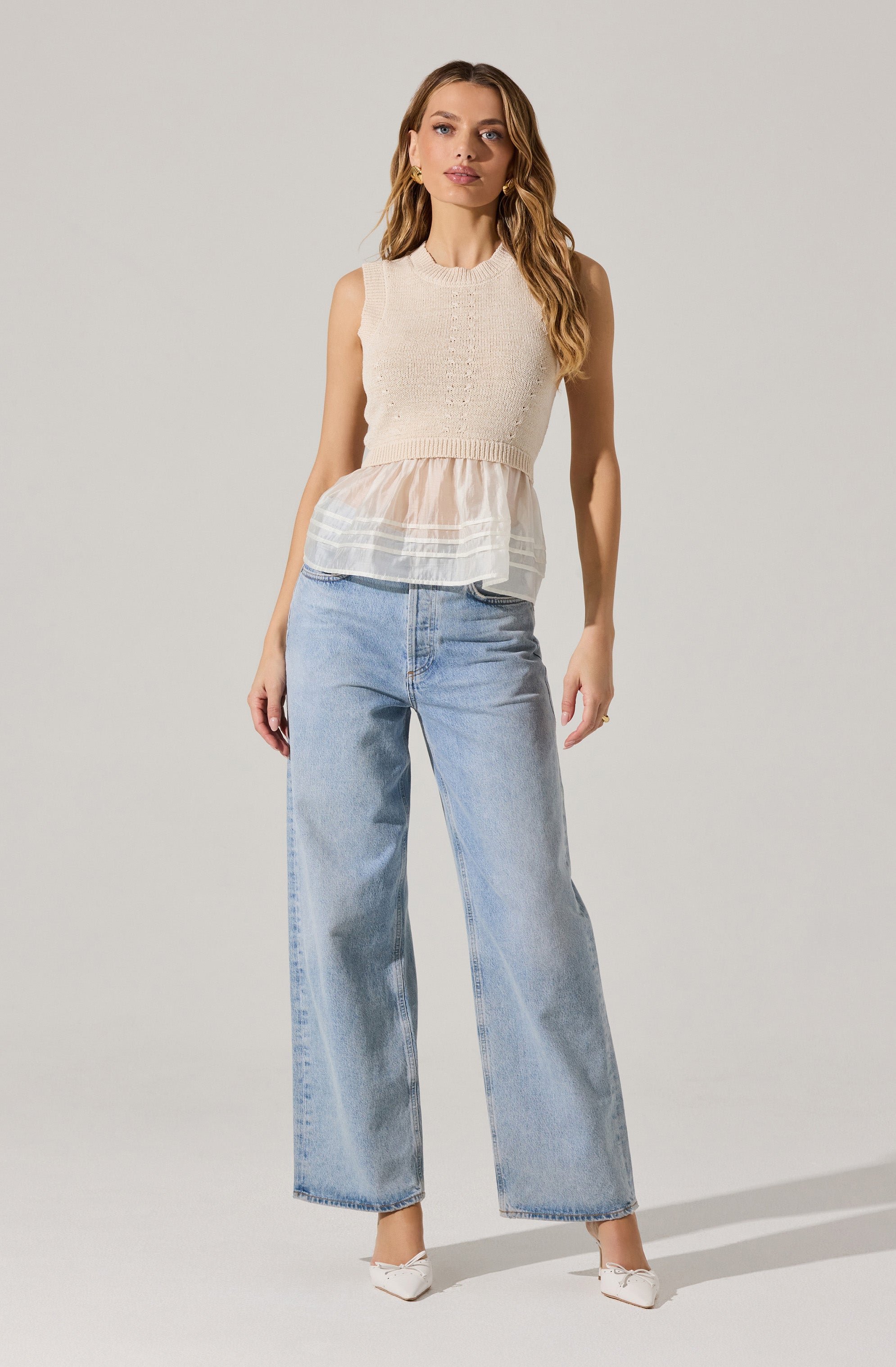 Sheer Peplum Sweater Vest