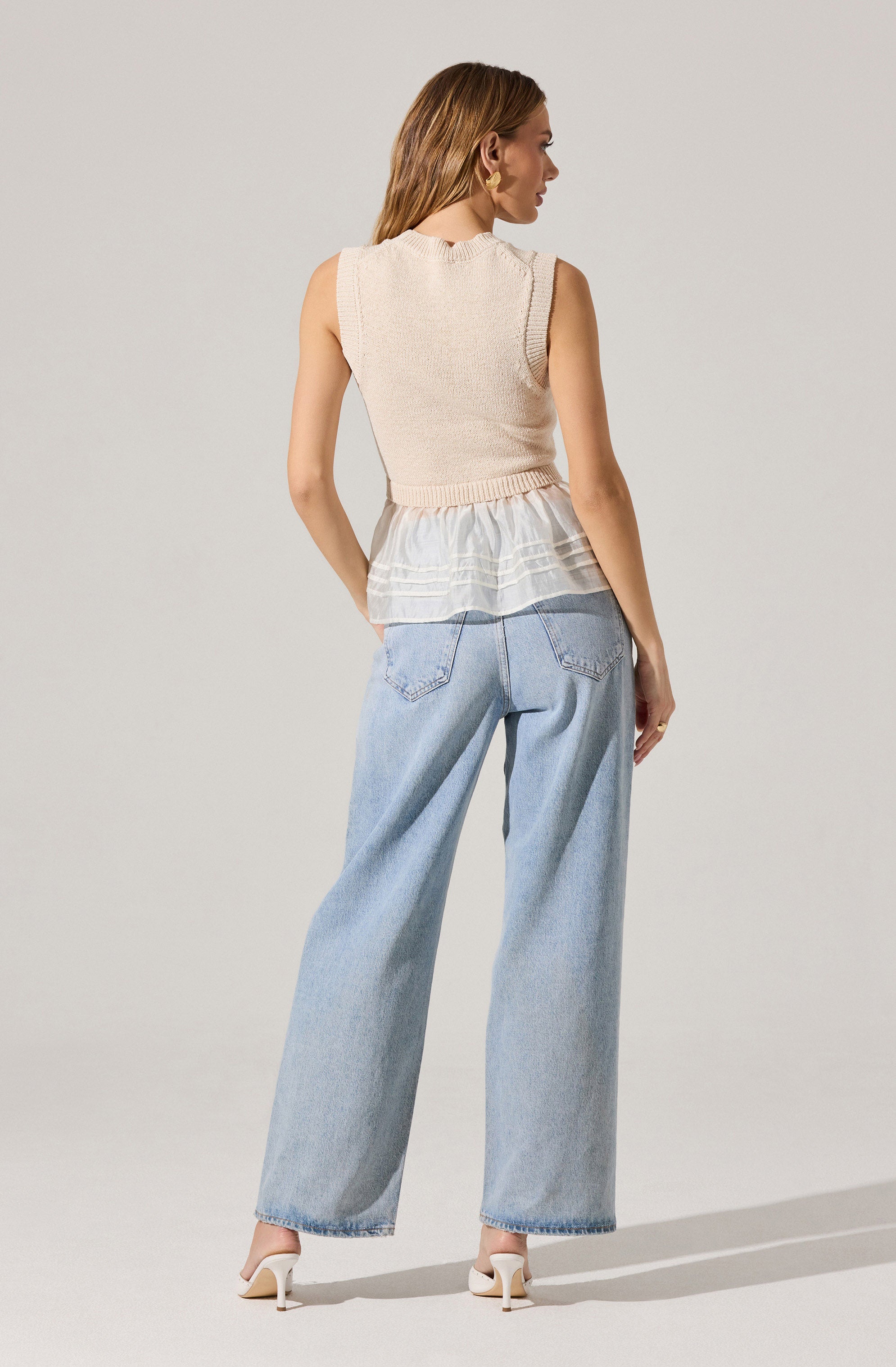 Sheer Peplum Sweater Vest