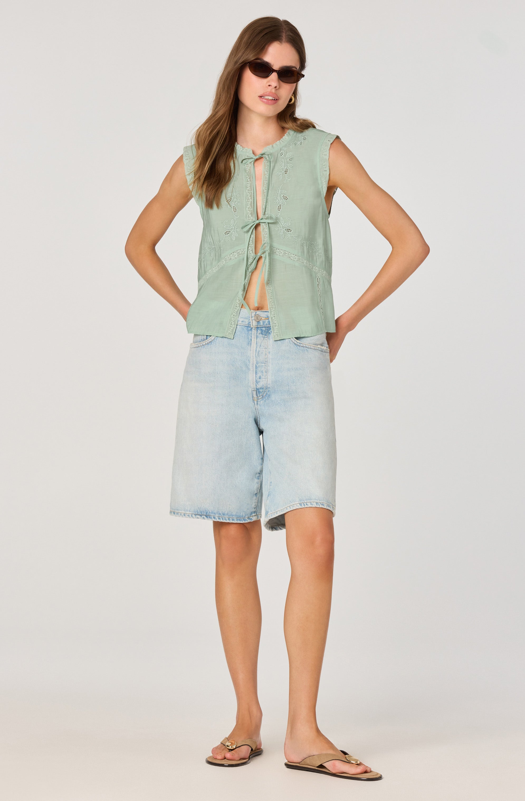 Lace Trim Tie-Front Top