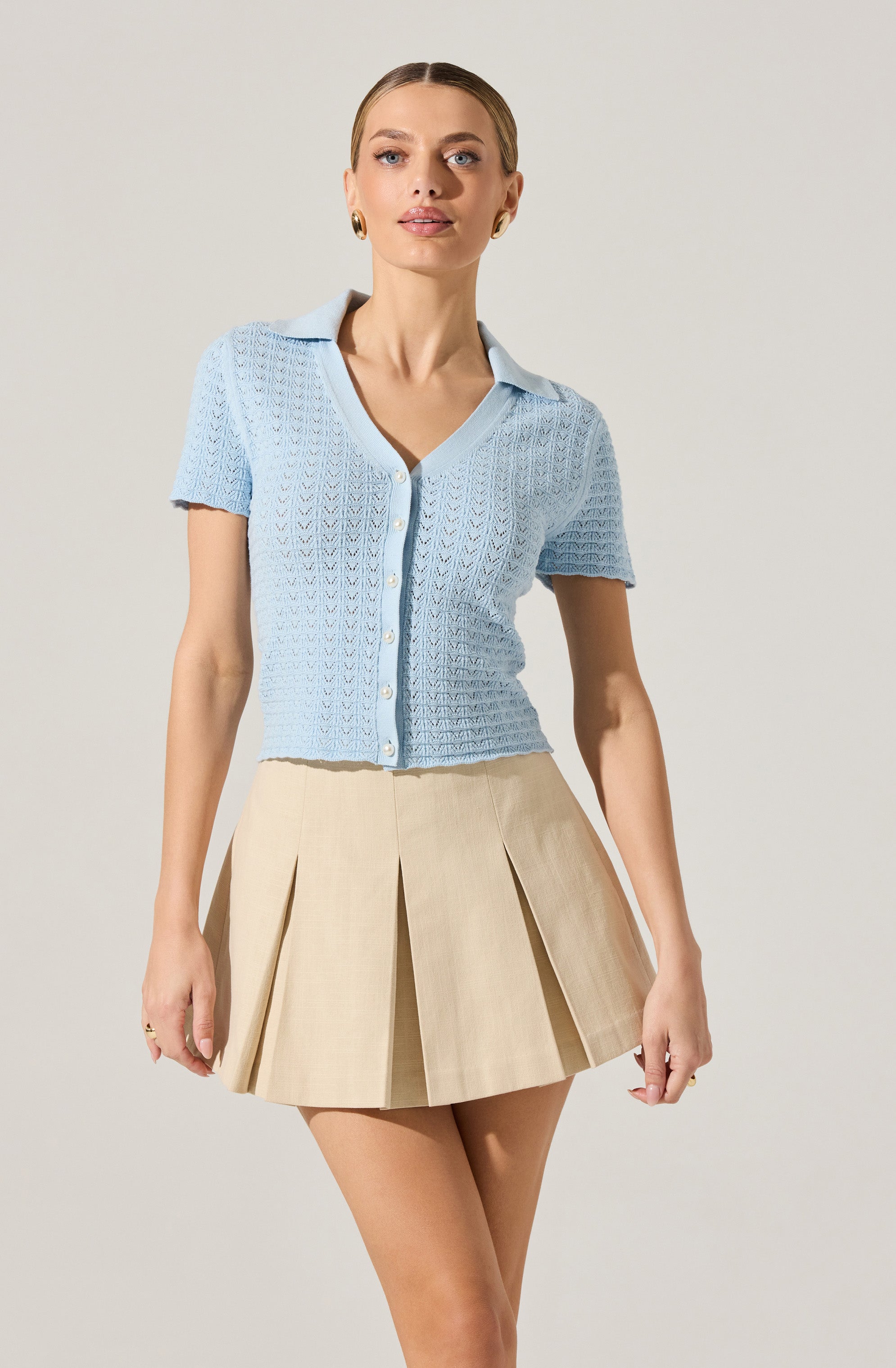 Pearl Polo Pointelle Sweater