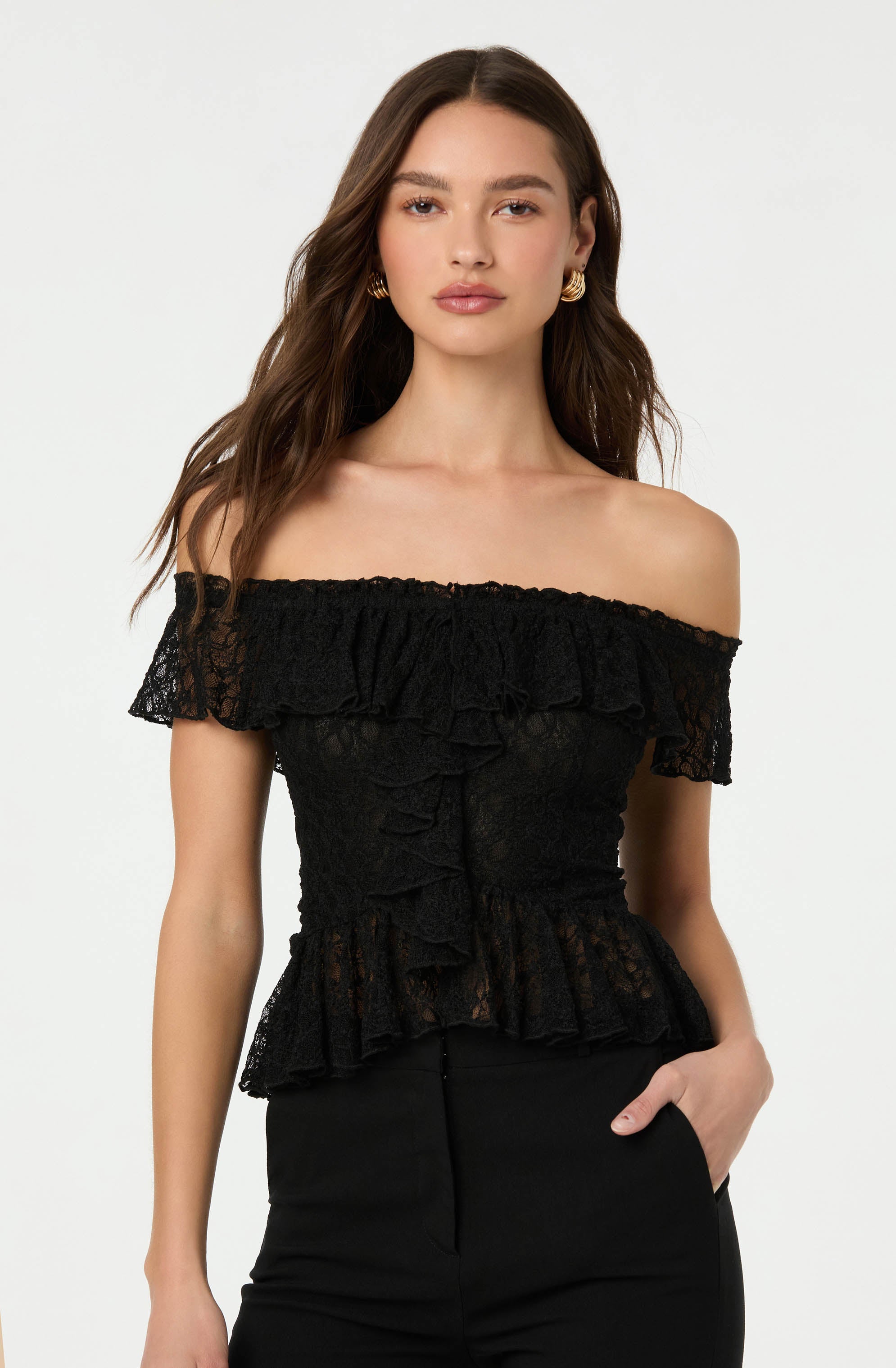 Lace Off Shoulder Ruffle Top
