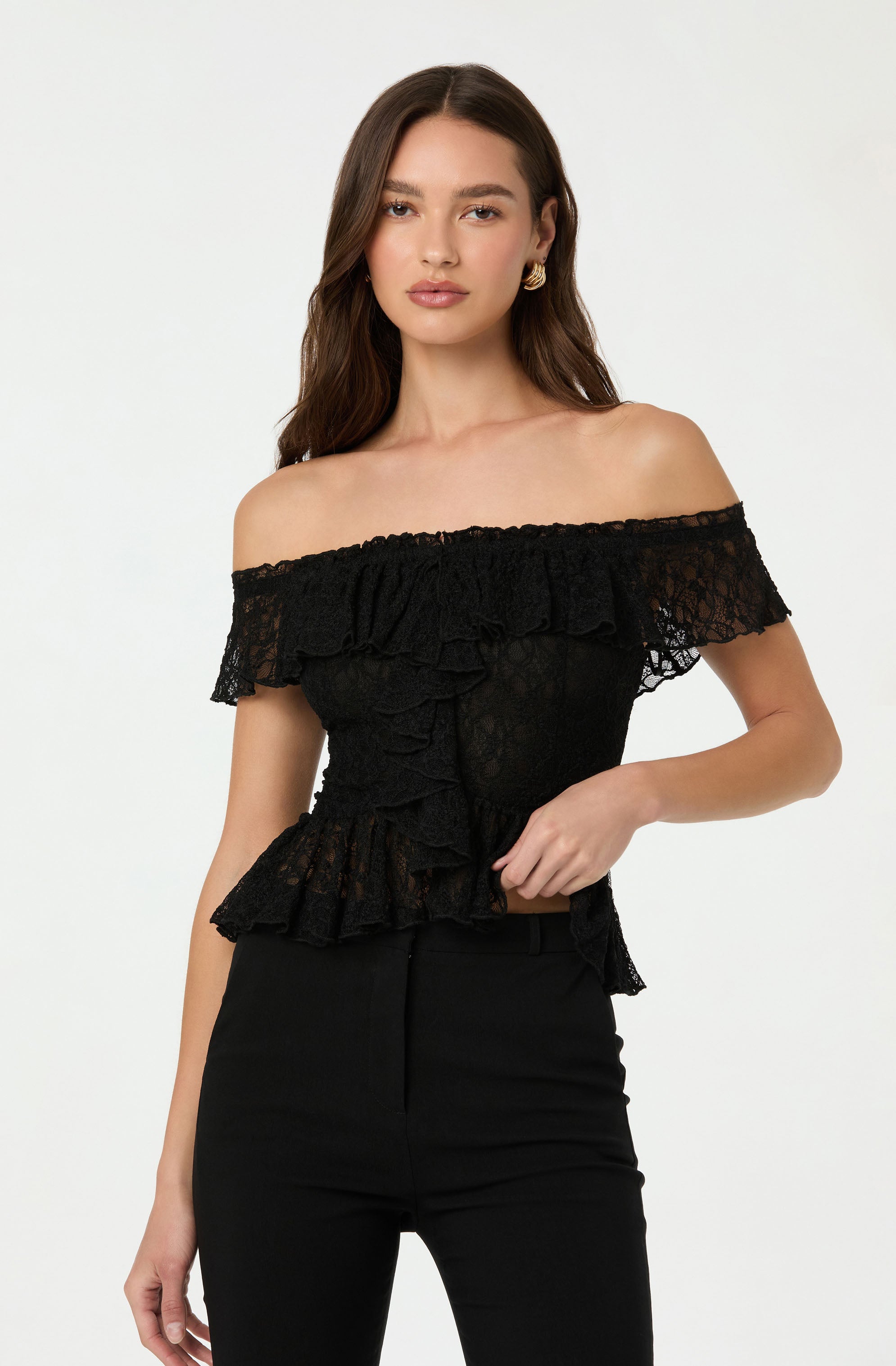 Lace Off Shoulder Ruffle Top
