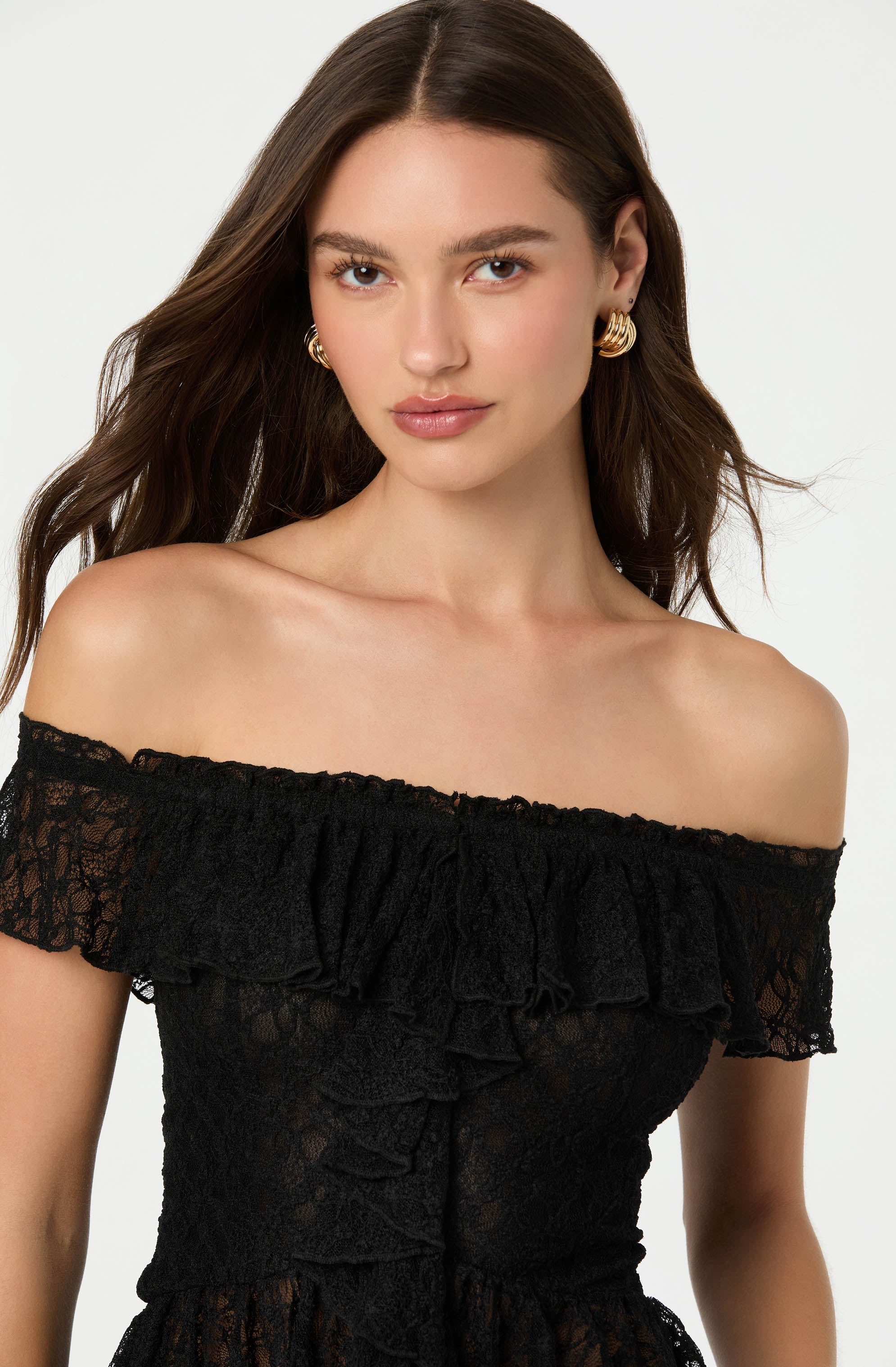 Lace Off Shoulder Ruffle Top