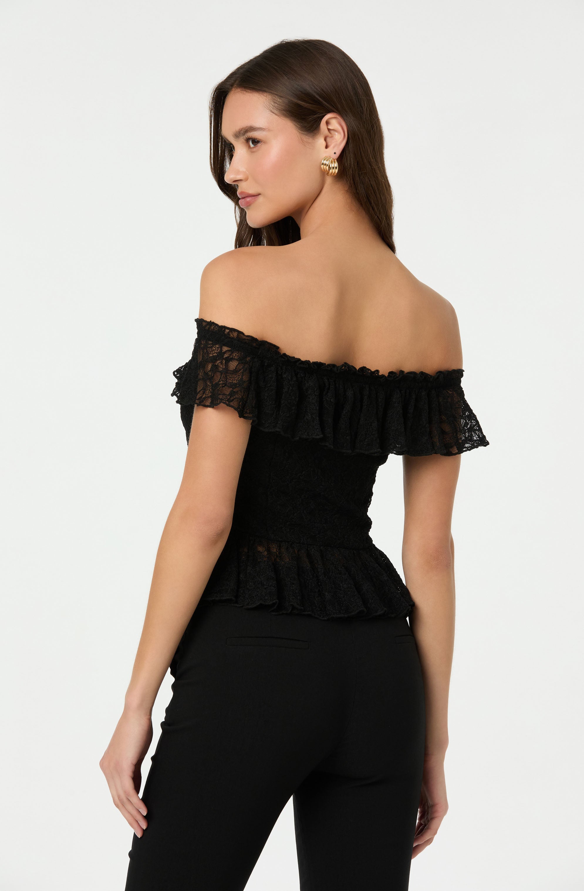 Lace Off Shoulder Ruffle Top