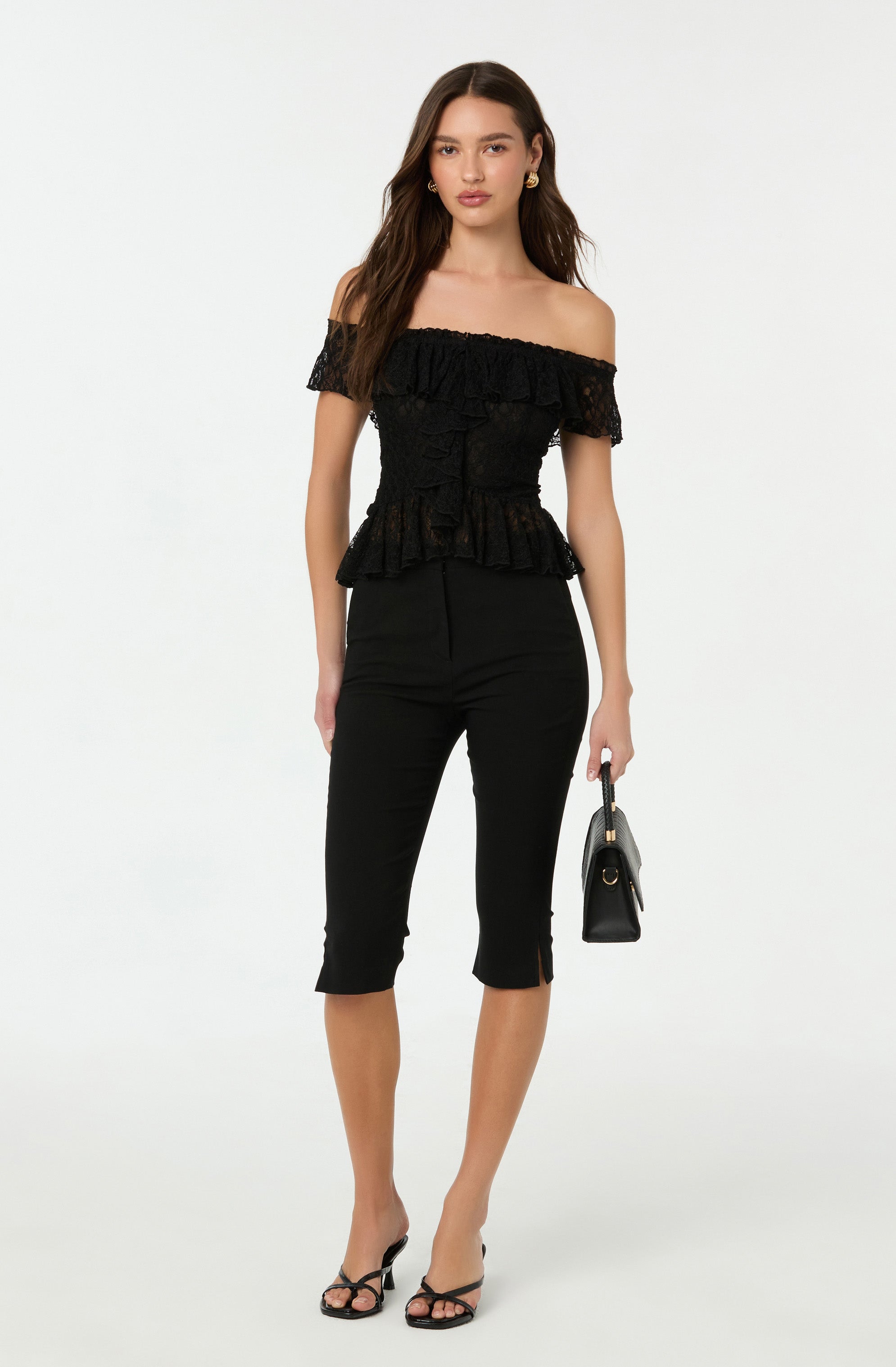 Lace Off Shoulder Ruffle Top