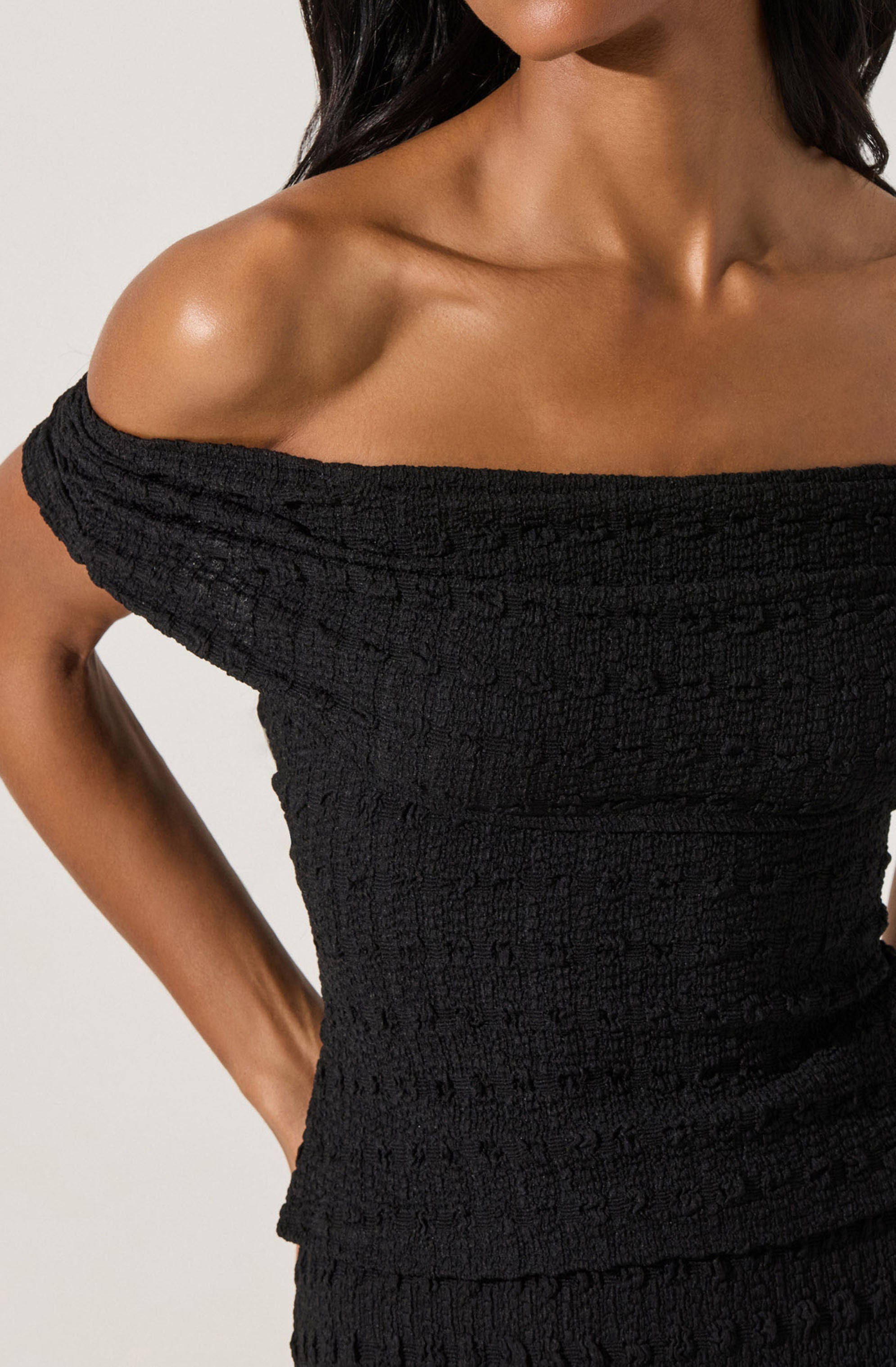Off Shoulder Textured Knit Top