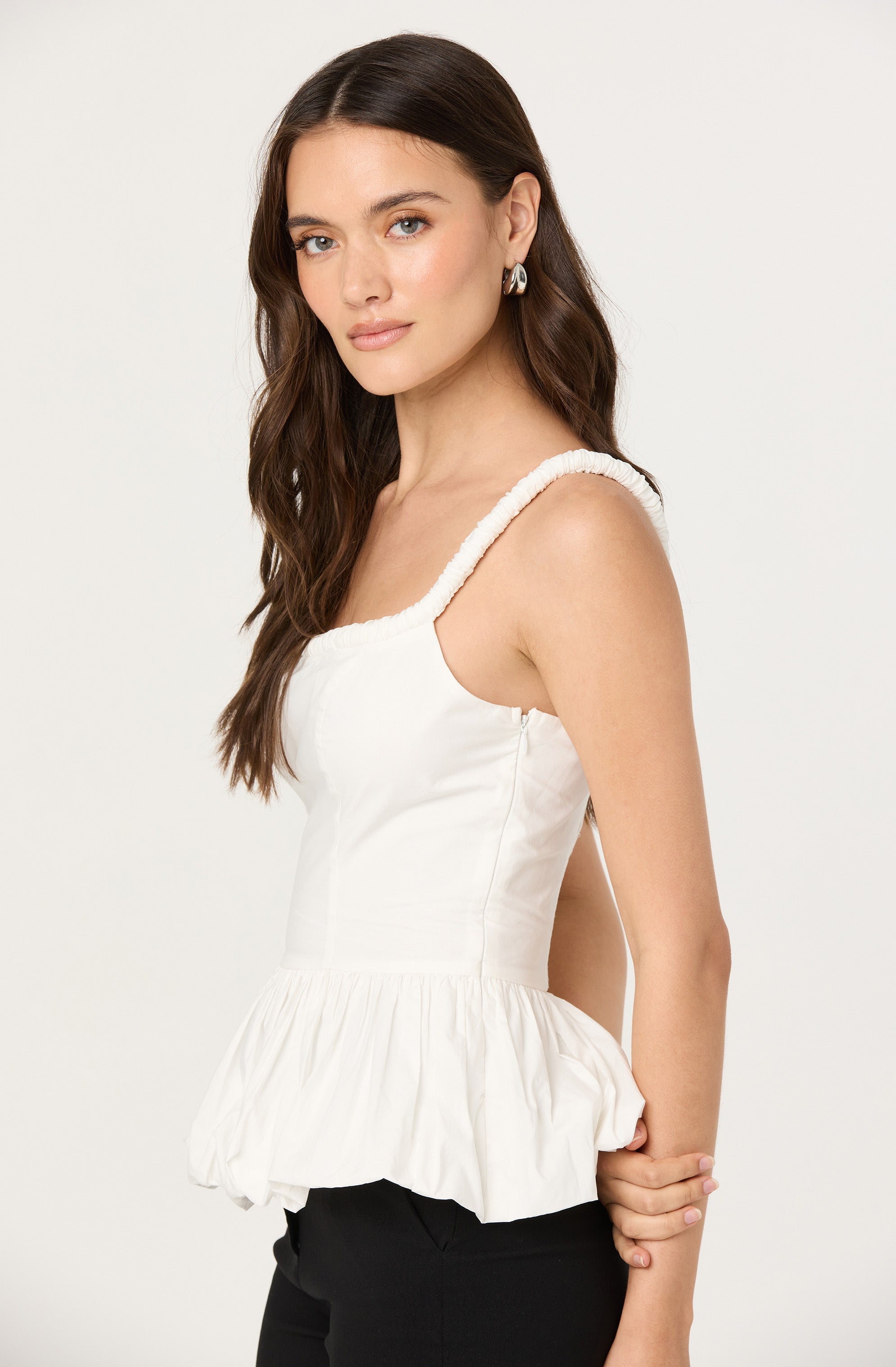 Sleeveless Bubble Hem Peplum Top