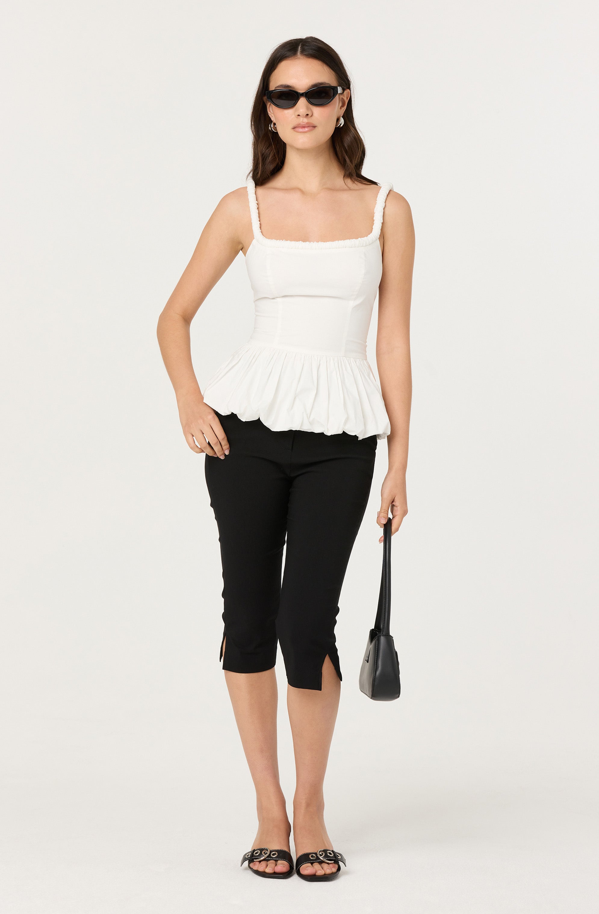 Sleeveless Bubble Hem Peplum Top