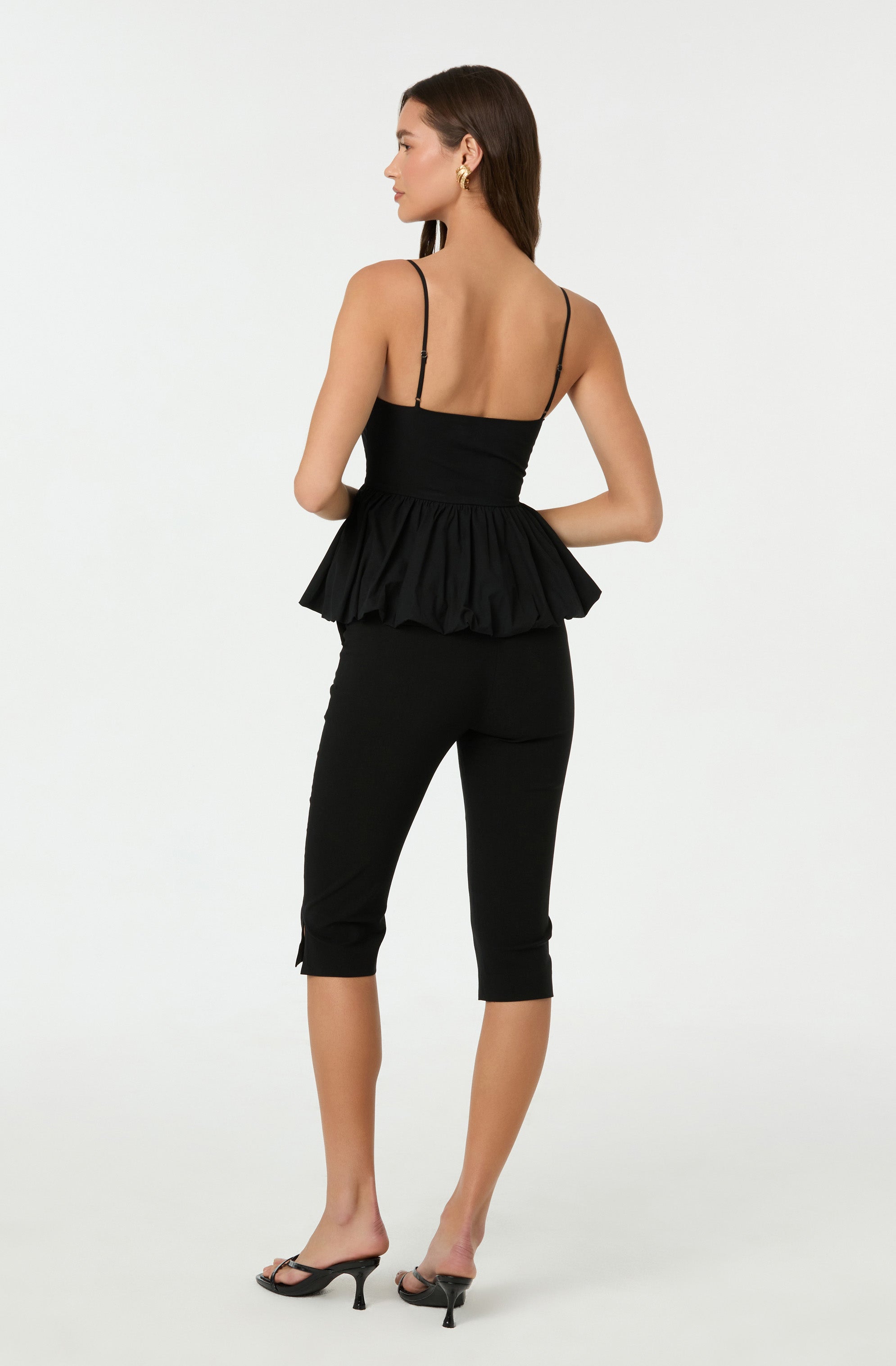 Cutout Bubble Hem Peplum Top