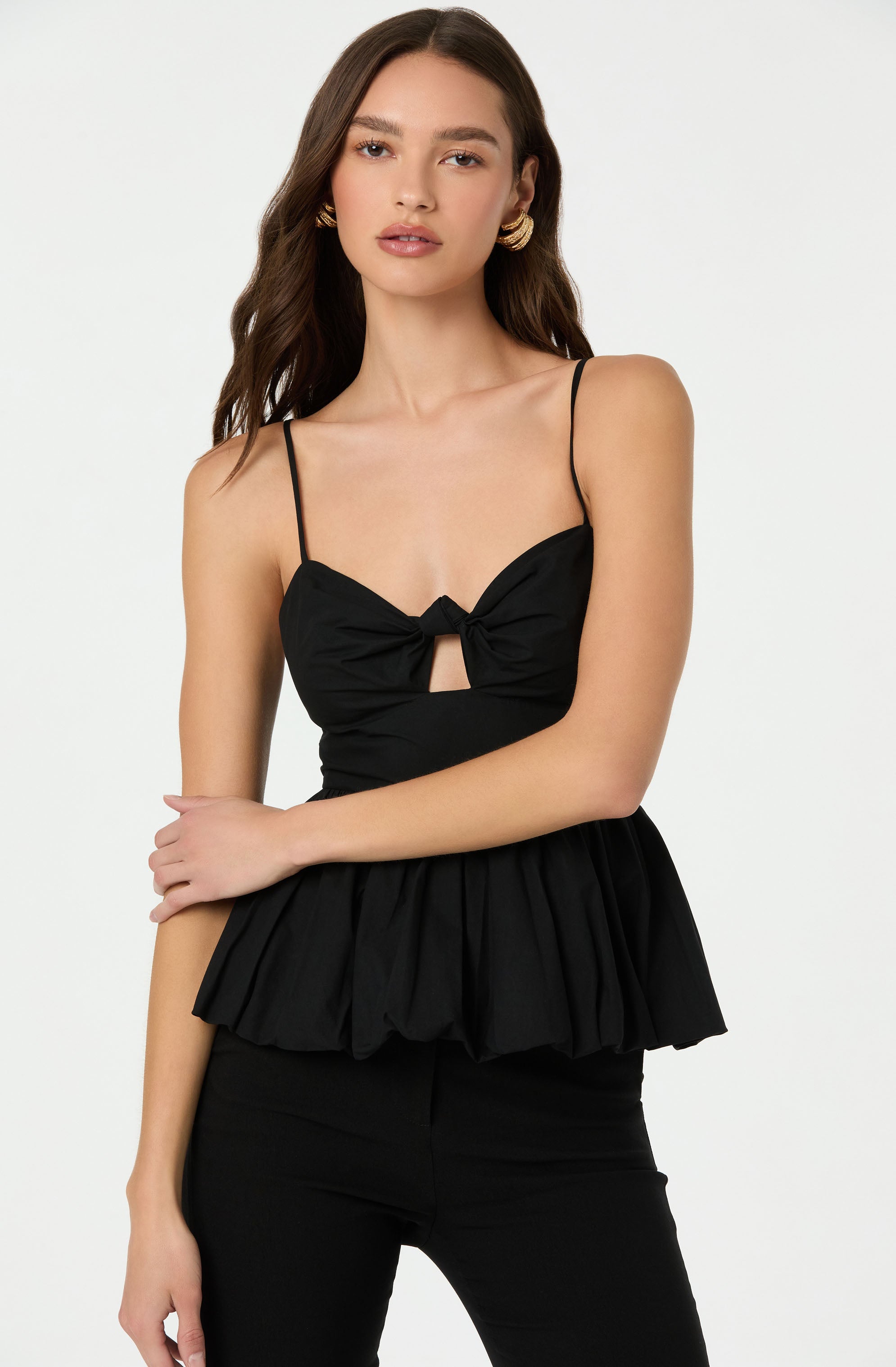 Cutout Bubble Hem Peplum Top