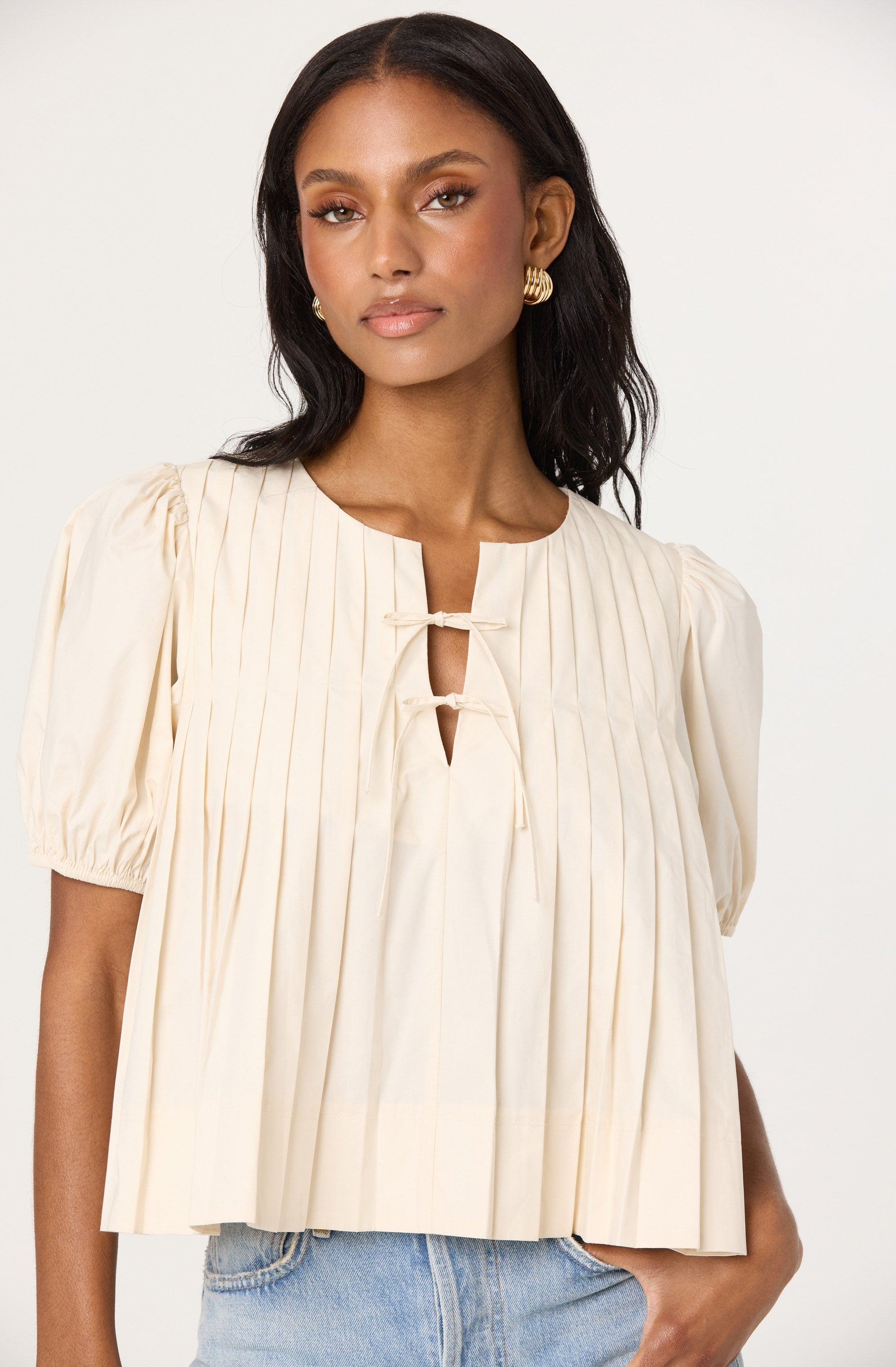 Pleated Puff Sleeve Top