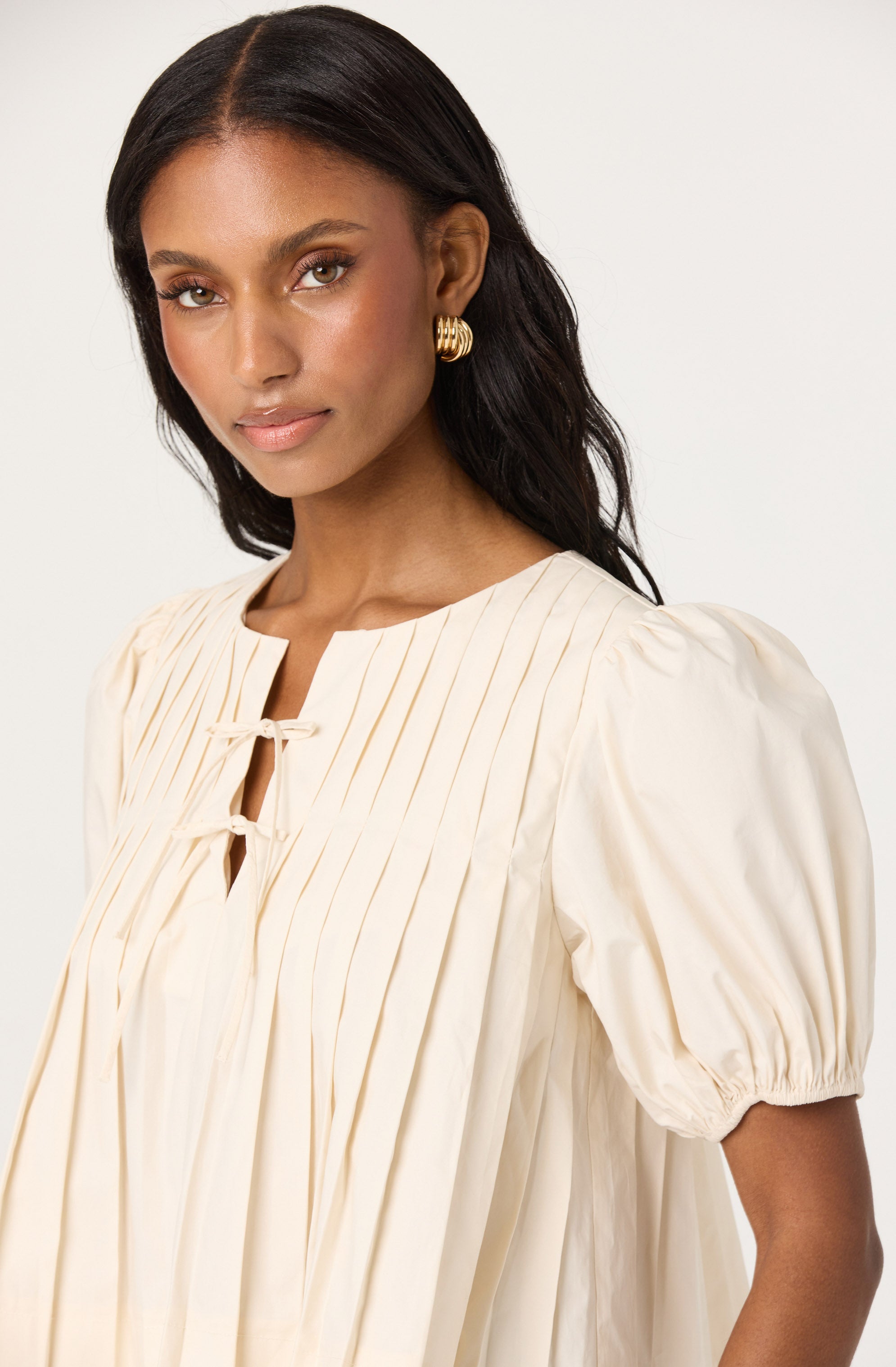 Pleated Puff Sleeve Top