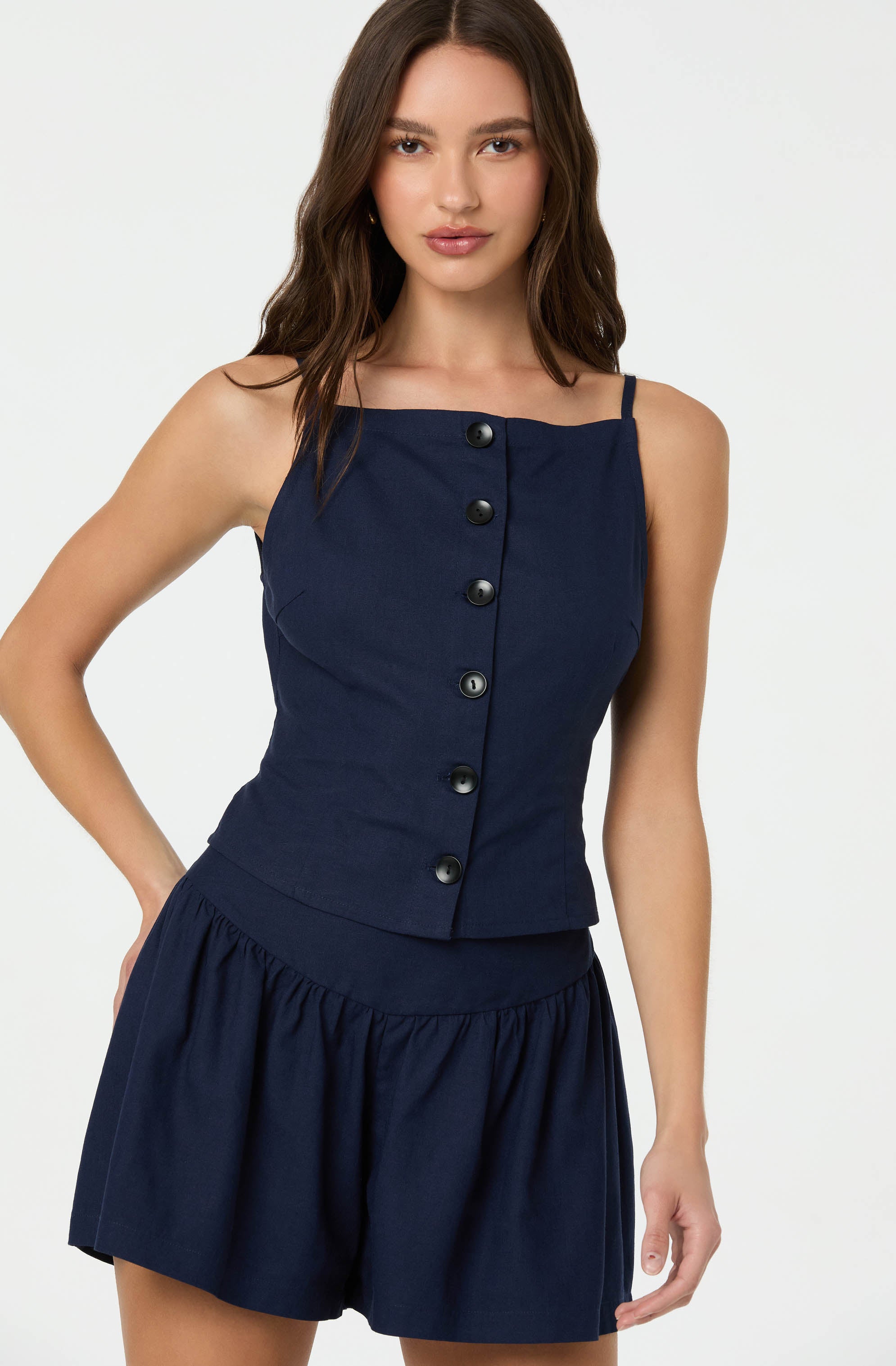 Linen-Blend Boat Neck Top