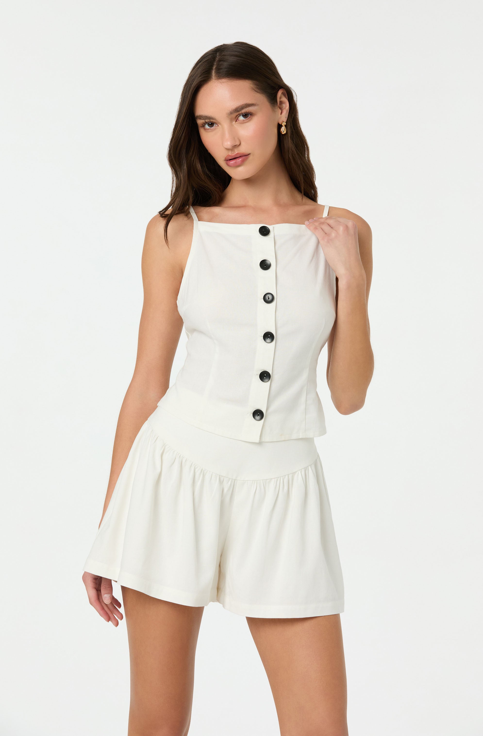 Linen-Blend Boat Neck Top