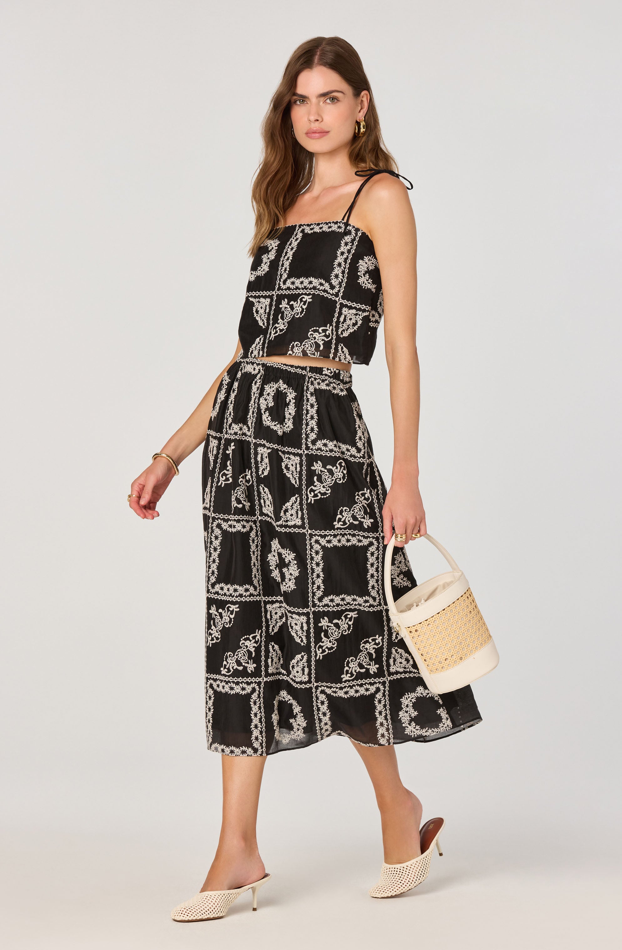 Tie-Strap Embroidered Cutwork Top